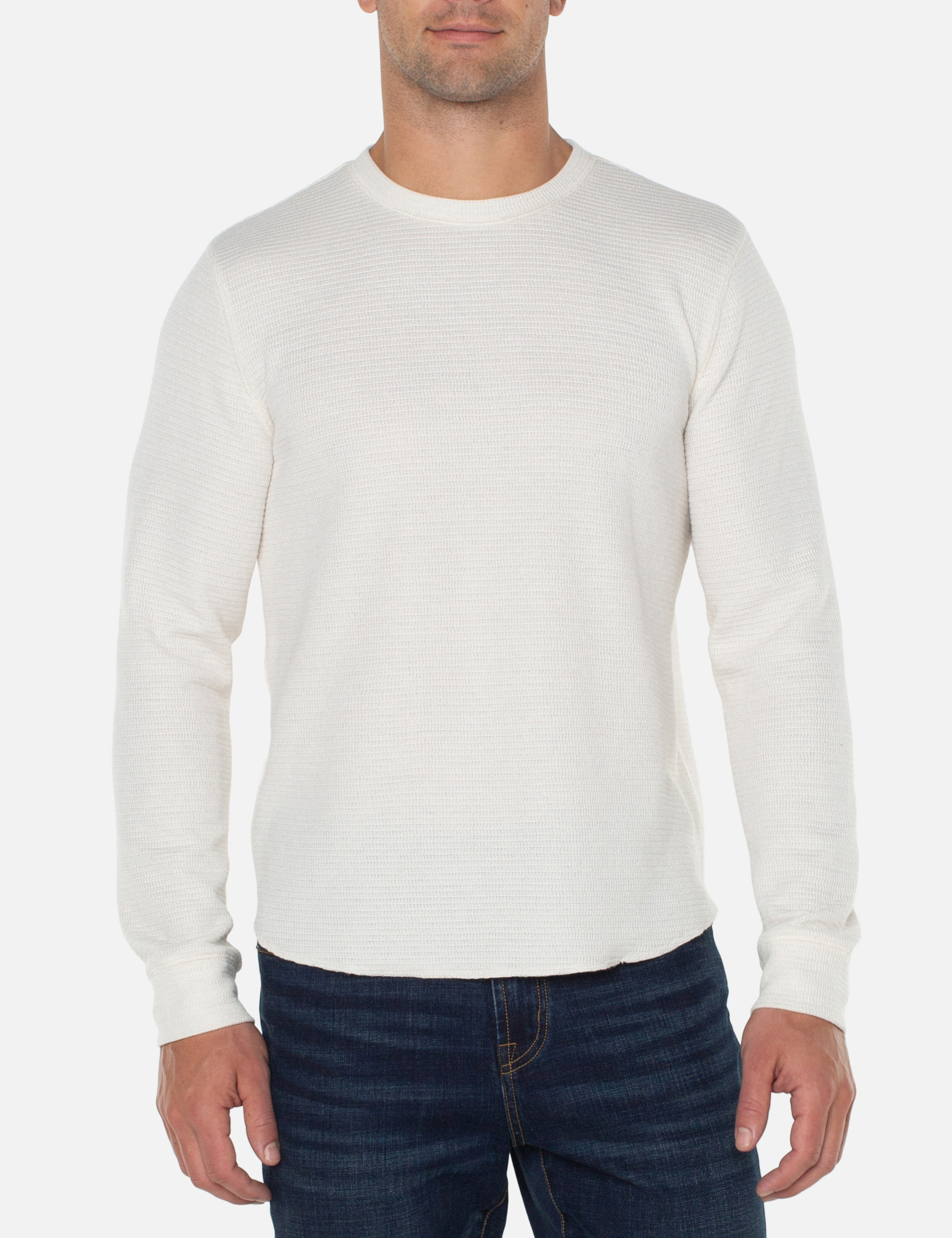 Liverpool Long Sleeve LS Crew Cream White Shirt Double Knit Texture Fall Winter Men’s Tops for Men Athens GA Georgia Kempt Menswear Store Near Me