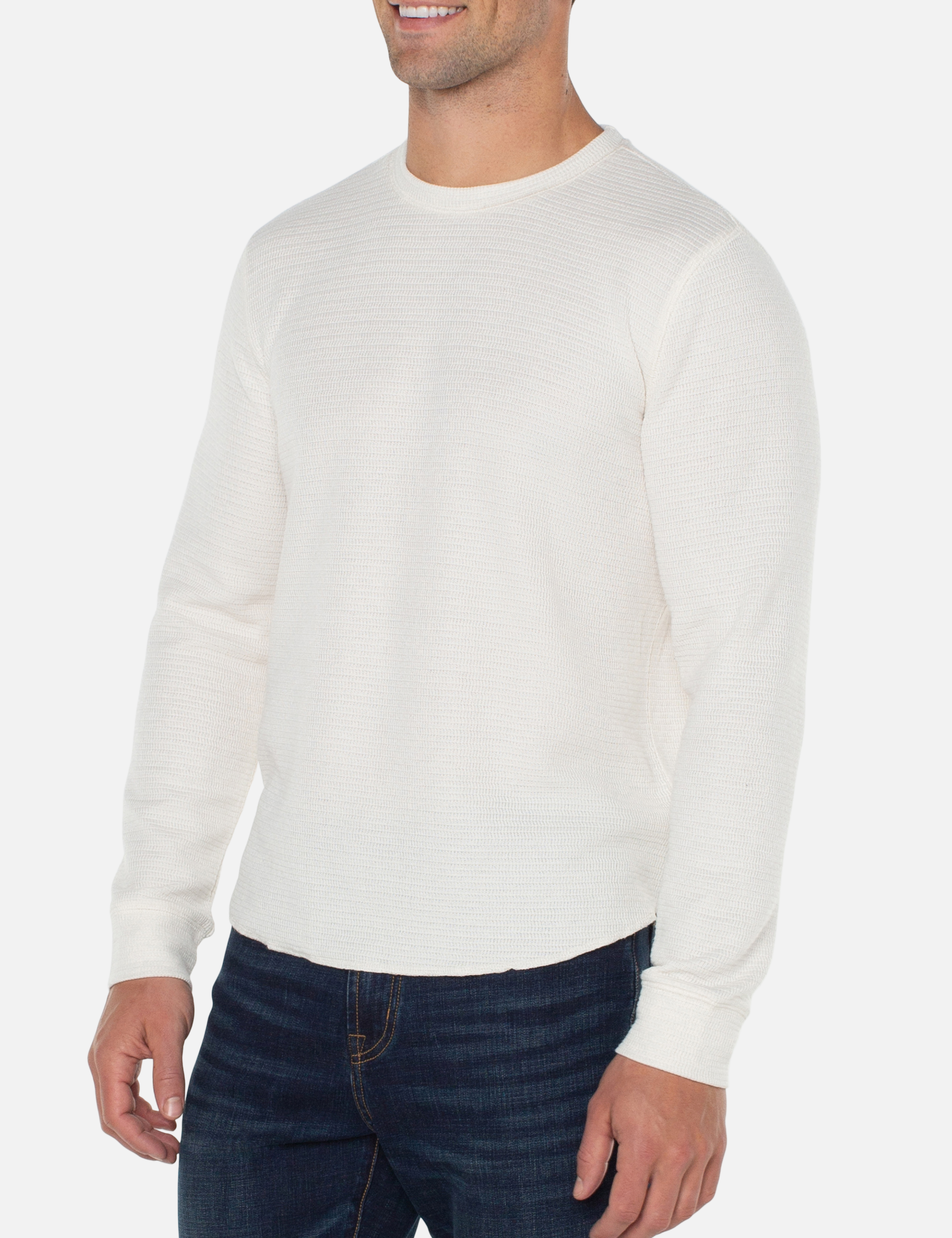 Liverpool Long Sleeve LS Crew Cream White Shirt Double Knit Texture Fall Winter Men’s Tops for Men Athens GA Georgia Kempt Menswear Store Near Me