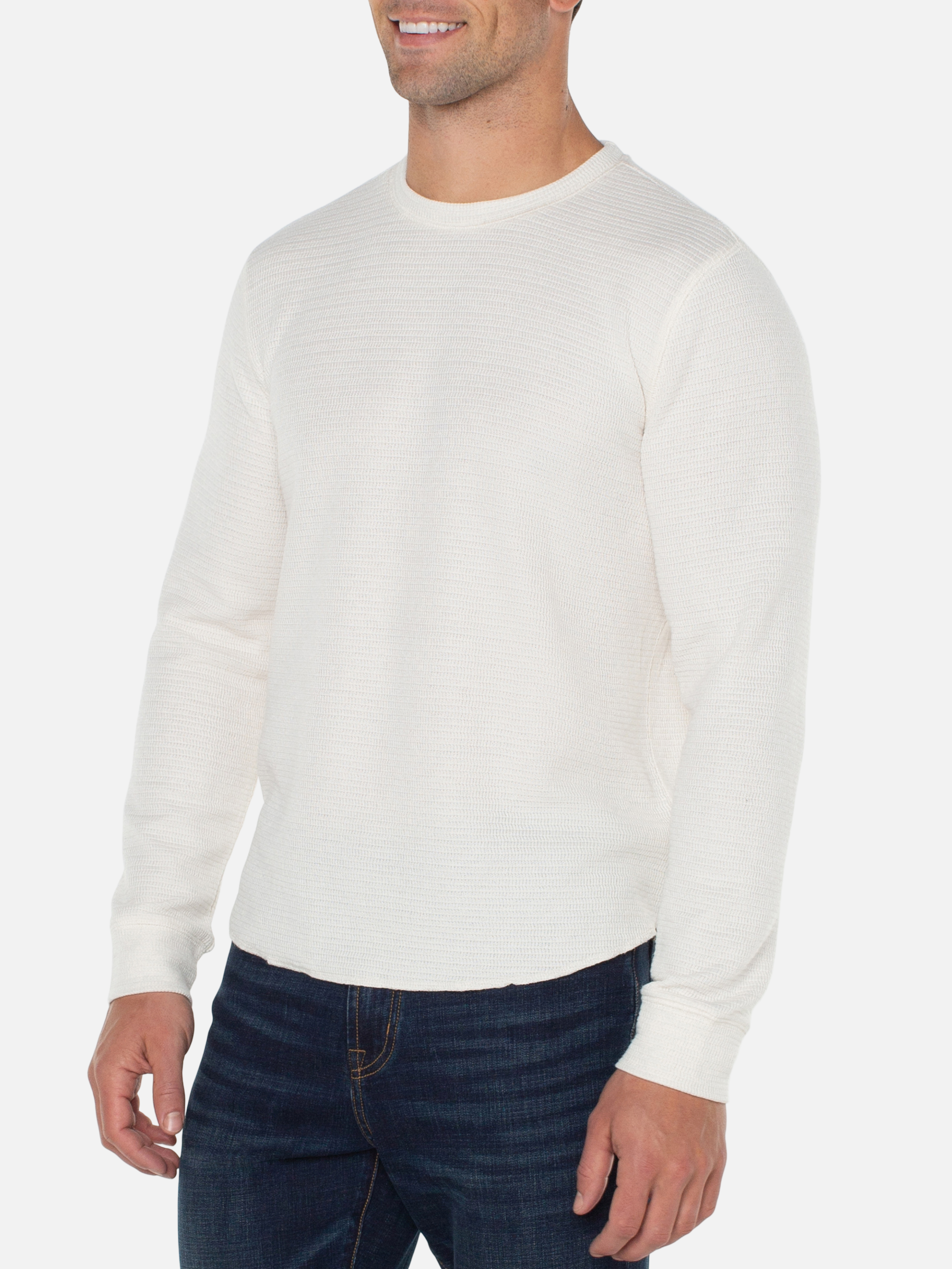 Liverpool Long Sleeve LS Crew Cream White Shirt Double Knit Texture Fall Winter Men’s Tops for Men Athens GA Georgia Kempt Menswear Store Near Me