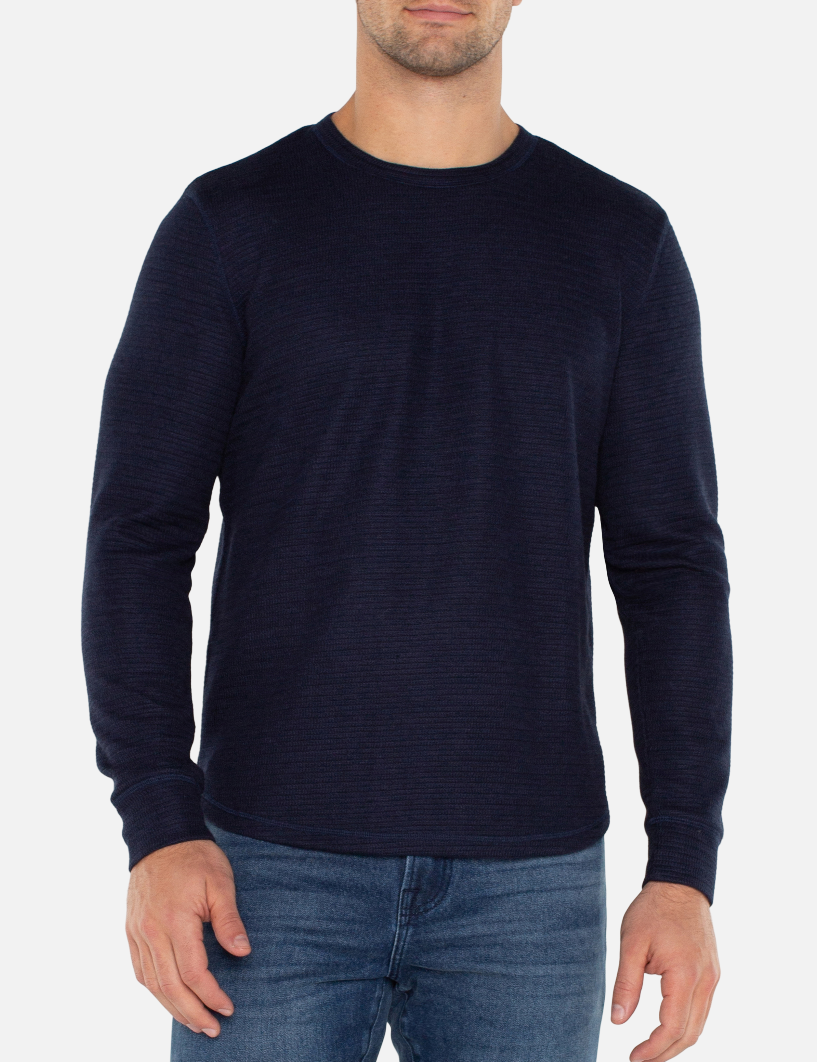 Liverpool Long Sleeve LS Crew Navy Blue Shirt Double Knit Texture Fall Winter Men’s Tops for Men Athens GA Georgia Kempt Menswear Store Near Me