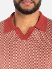 Liverpool Charleston Knit Polo Rust Tan Check Pattern Knitted Polo Top for Spring Summer Lightweight Knitwear for Guys Men’s Tops for Men Athens GA Georgia Kempt Menswear Store Near Me