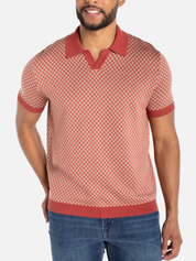 Liverpool Charleston Knit Polo Rust Tan Check Pattern Knitted Polo Top for Spring Summer Lightweight Knitwear for Guys Men’s Tops for Men Athens GA Georgia Kempt Menswear Store Near Me