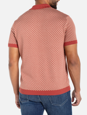Liverpool Charleston Knit Polo Rust Tan Check Pattern Knitted Polo Top for Spring Summer Lightweight Knitwear for Guys Men’s Tops for Men Athens GA Georgia Kempt Menswear Store Near Me