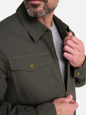 Liverpool Garrison Zip Up Jacket Canvas Cotton Pine Grove Green Winter Outerwear - Model Front Detail