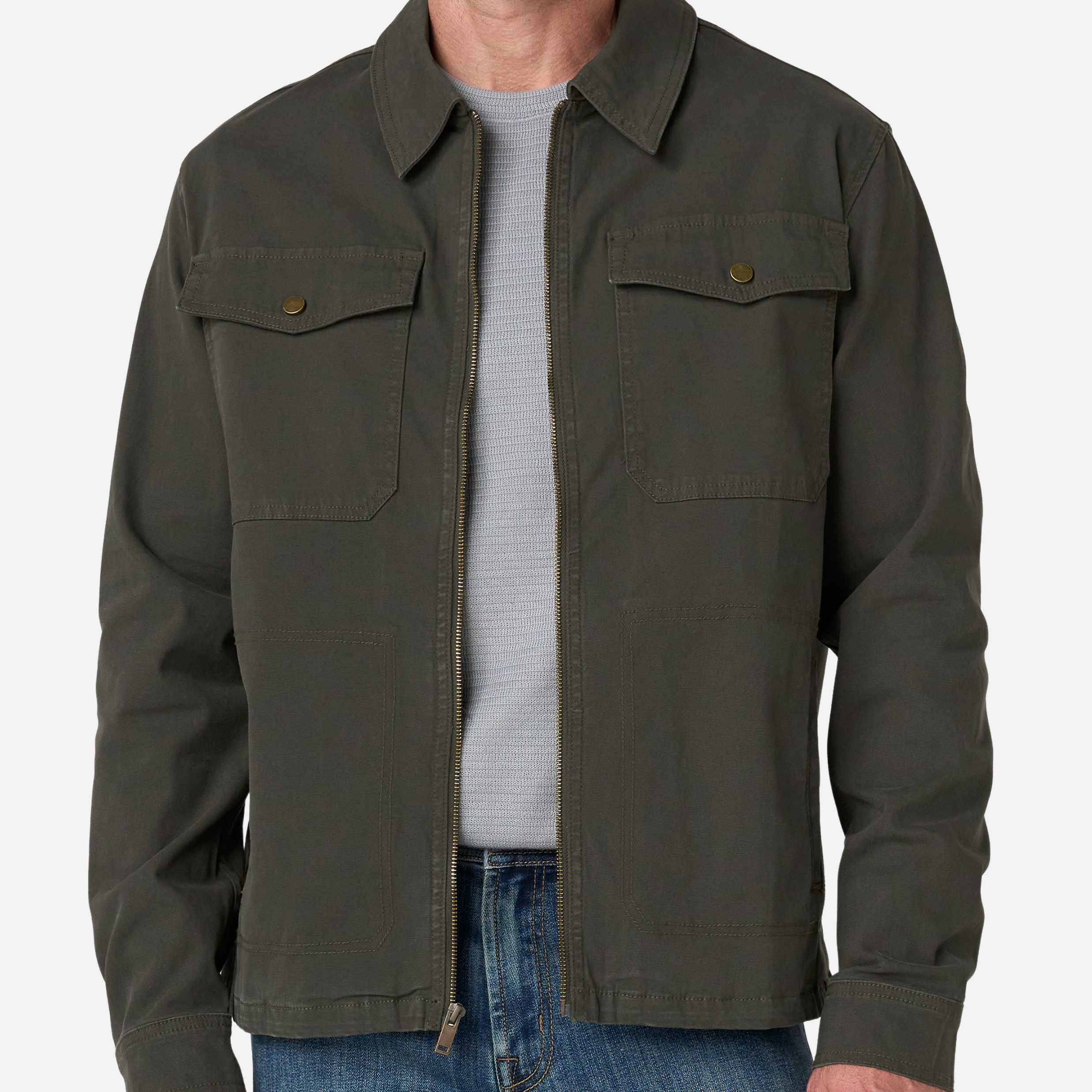 Liverpool Garrison Zip Up Jacket Canvas Cotton Pine Grove Green Winter Outerwear - Front Model 