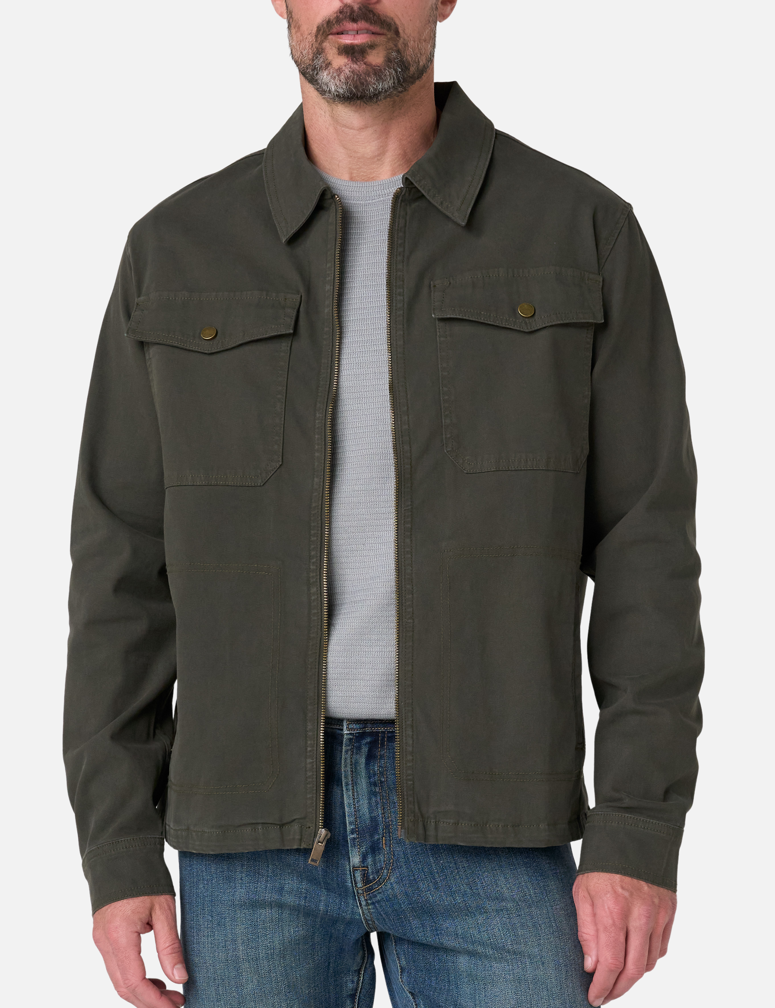 Liverpool Garrison Zip Up Jacket Canvas Cotton Pine Grove Green Winter Outerwear - Front Model 