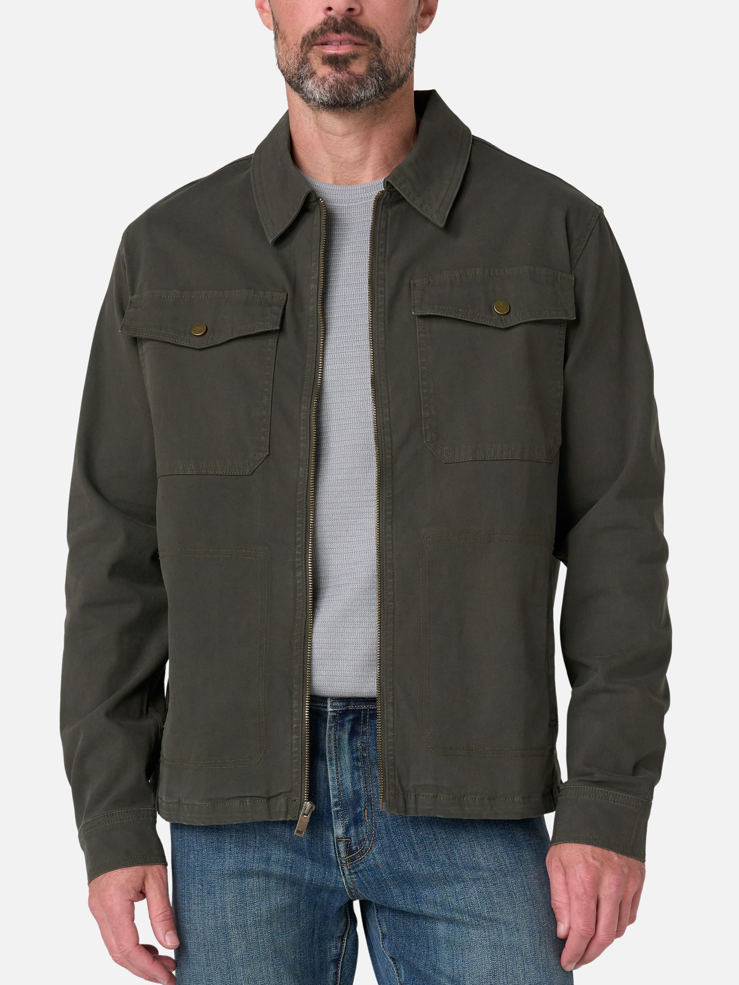 Liverpool Garrison Zip Up Jacket Canvas Cotton Pine Grove Green Winter Outerwear - Front Model 
