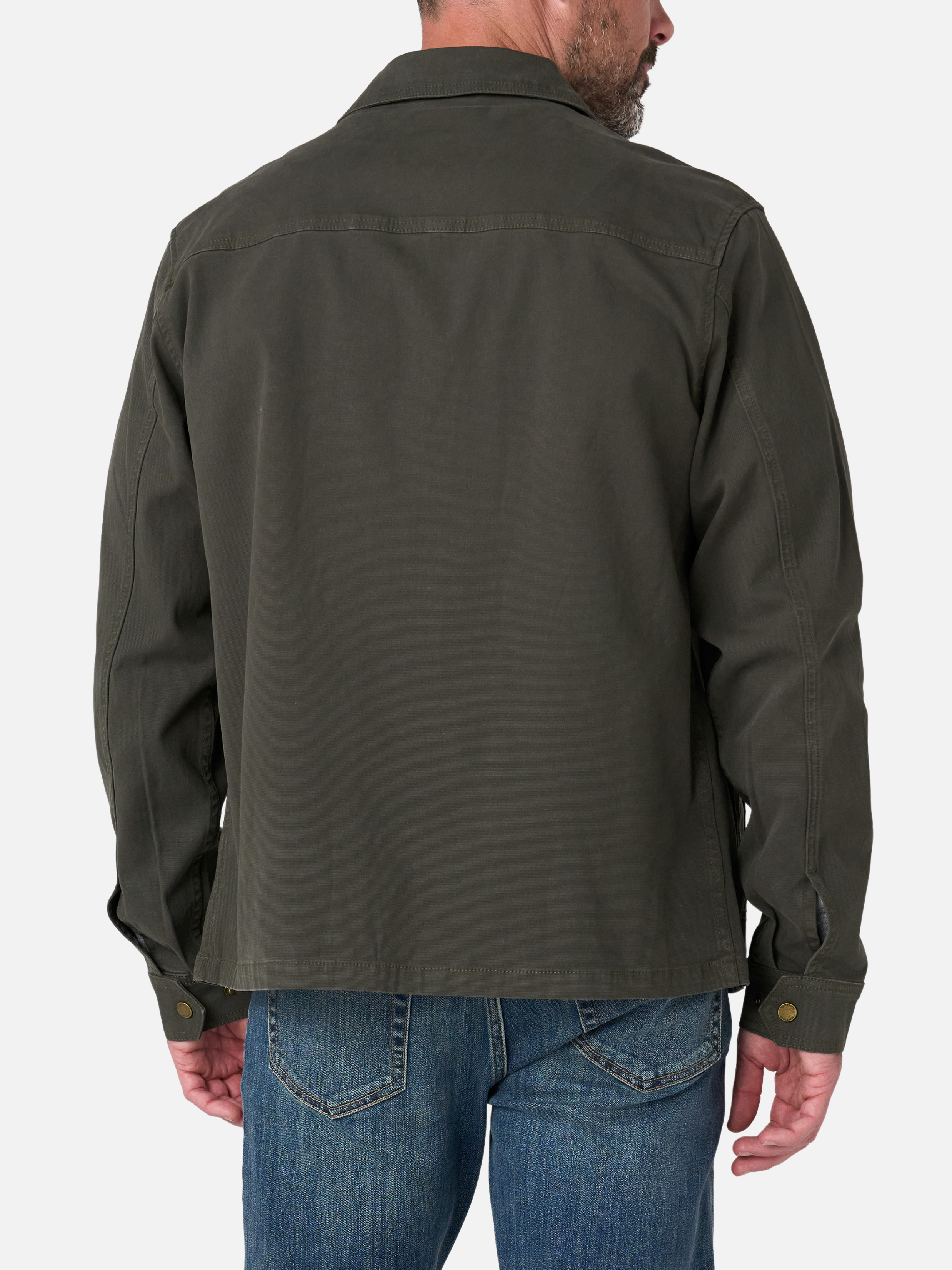 Liverpool Garrison Zip Up Jacket Canvas Cotton Pine Grove Green Winter Outerwear - Model Back 