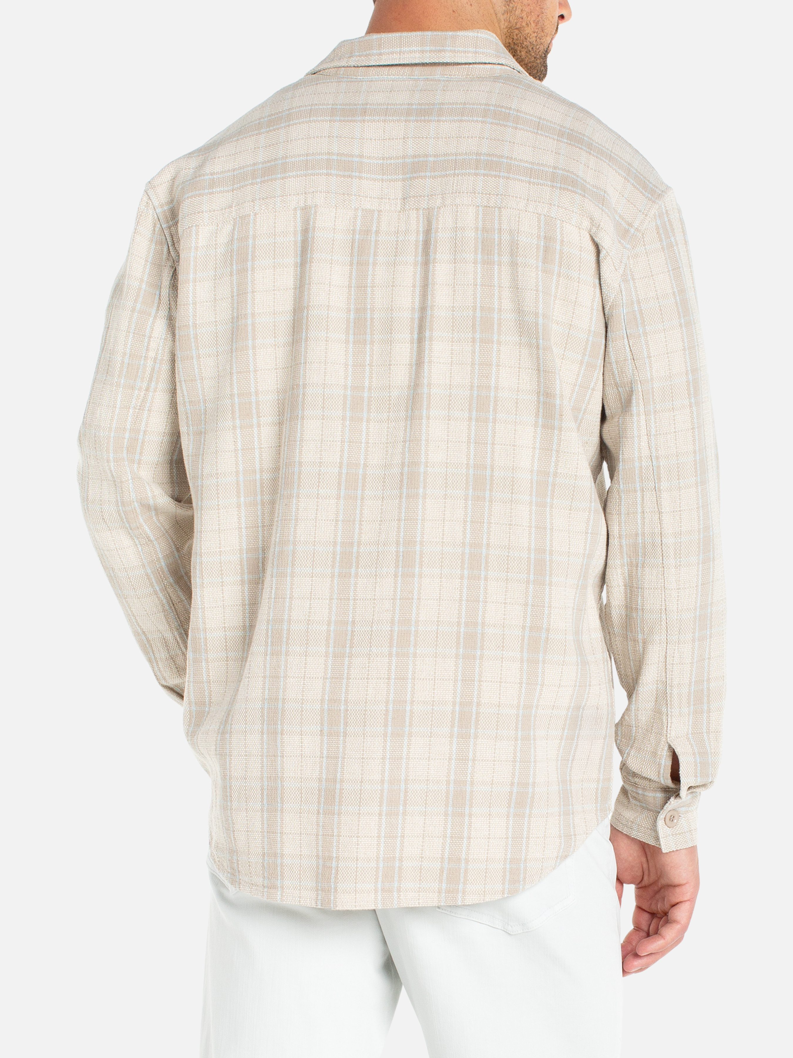 Liverpool Nerja Overshirt Oat Light Blue Multicolor Plaid Pattern Over Shirt for Spring Light Outer Layer for Spring Summer Outfits for Guys Men’s Tops Long Sleeve Collared Button Up Athens GA Georgia Kempt Menswear Store Near Me
