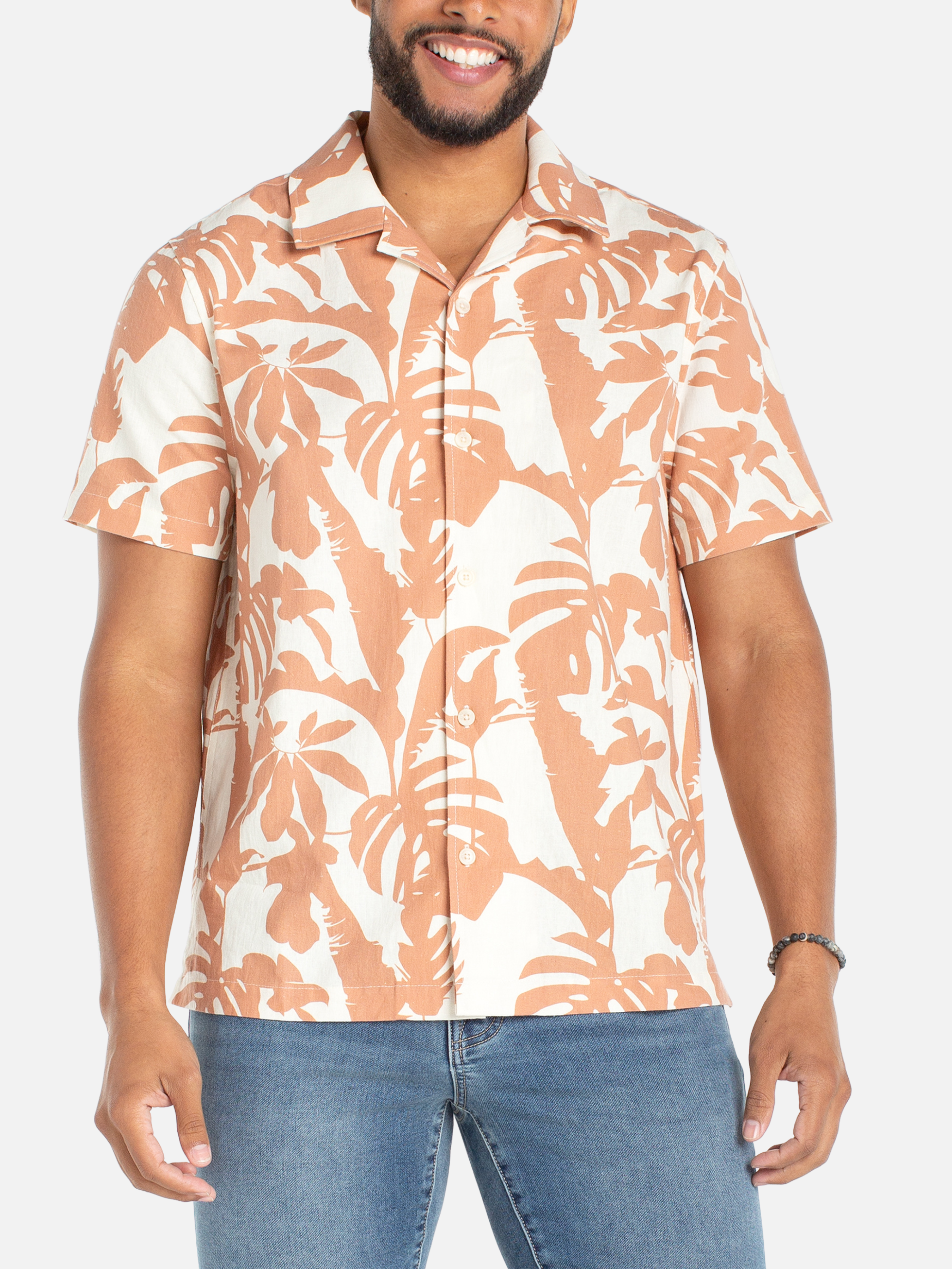 Liverpool Oahu Camp Shirt Clay Multi Orange Cream Floral Pattern Short Sleeve Button Up Collared Shirt for Men Men’s Summer Tops for Guys Vacation Outfits Athens GA Georgia Kempt Menswear Store Near Me