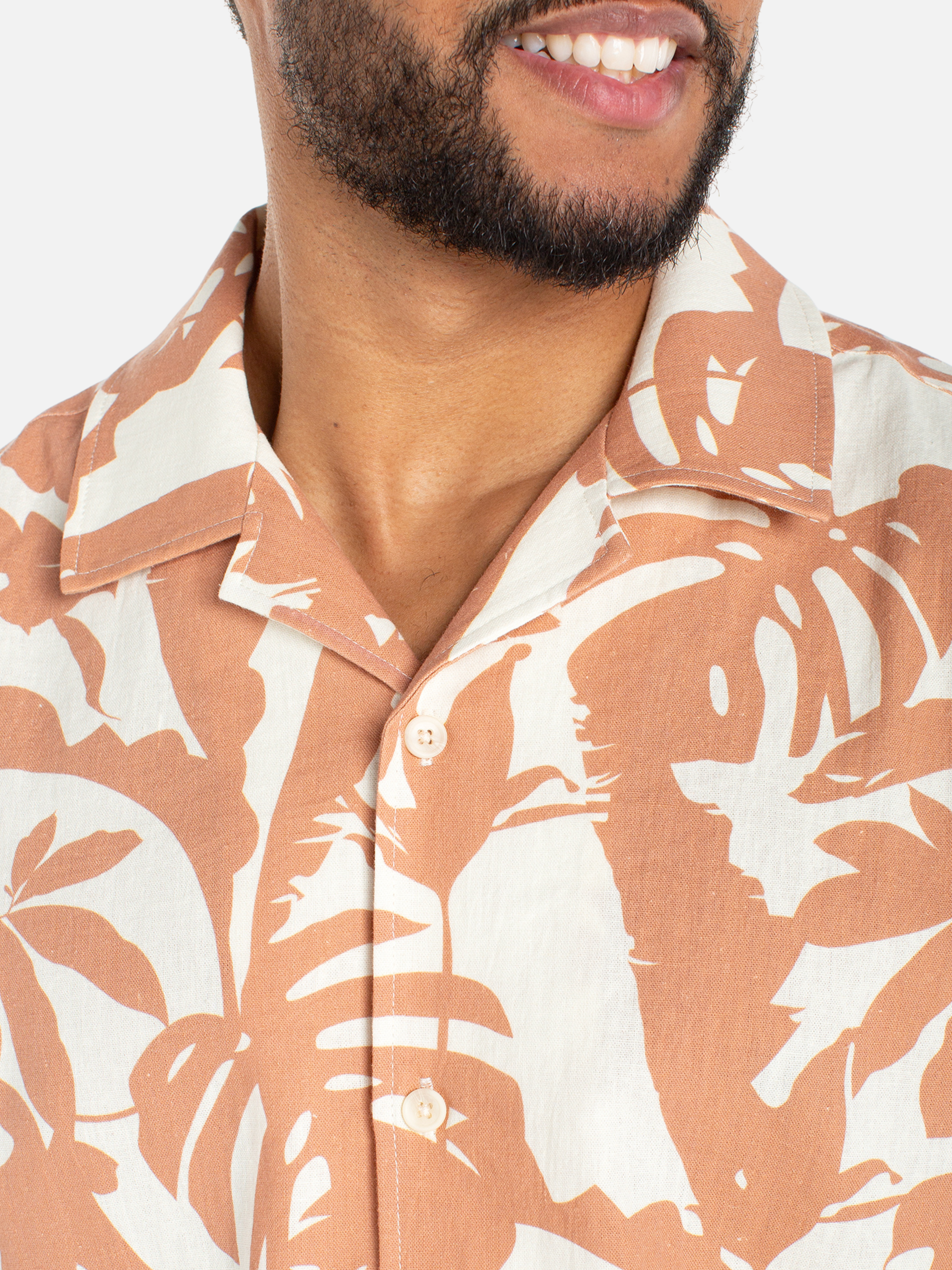 Liverpool Oahu Camp Shirt Clay Multi Orange Cream Floral Pattern Short Sleeve Button Up Collared Shirt for Men Men’s Summer Tops for Guys Vacation Outfits Athens GA Georgia Kempt Menswear Store Near Me
