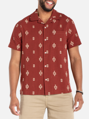 Liverpool Riad Camp shirt Red Oat Geometrical Pattern Short Sleeve Collared Button Up Vacation Shirt for Men Men’s Tops for Guys Spring Summer Outfits Athens GA Georgia Kempt Menswear Store Near Me