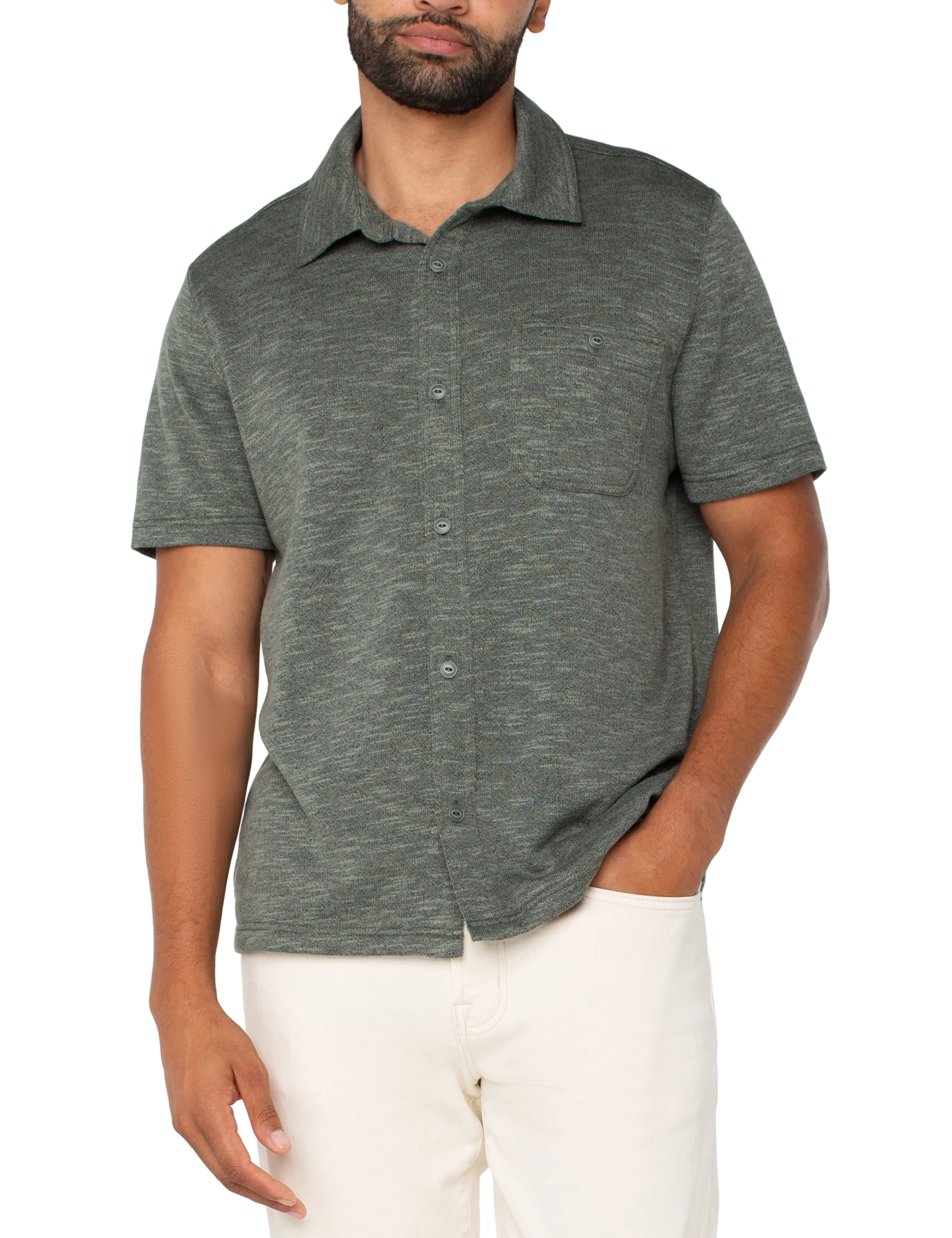 Liverpool Knit SS Button Up Heather Sage Shirt Kempt Mens Shop Athens Georgia