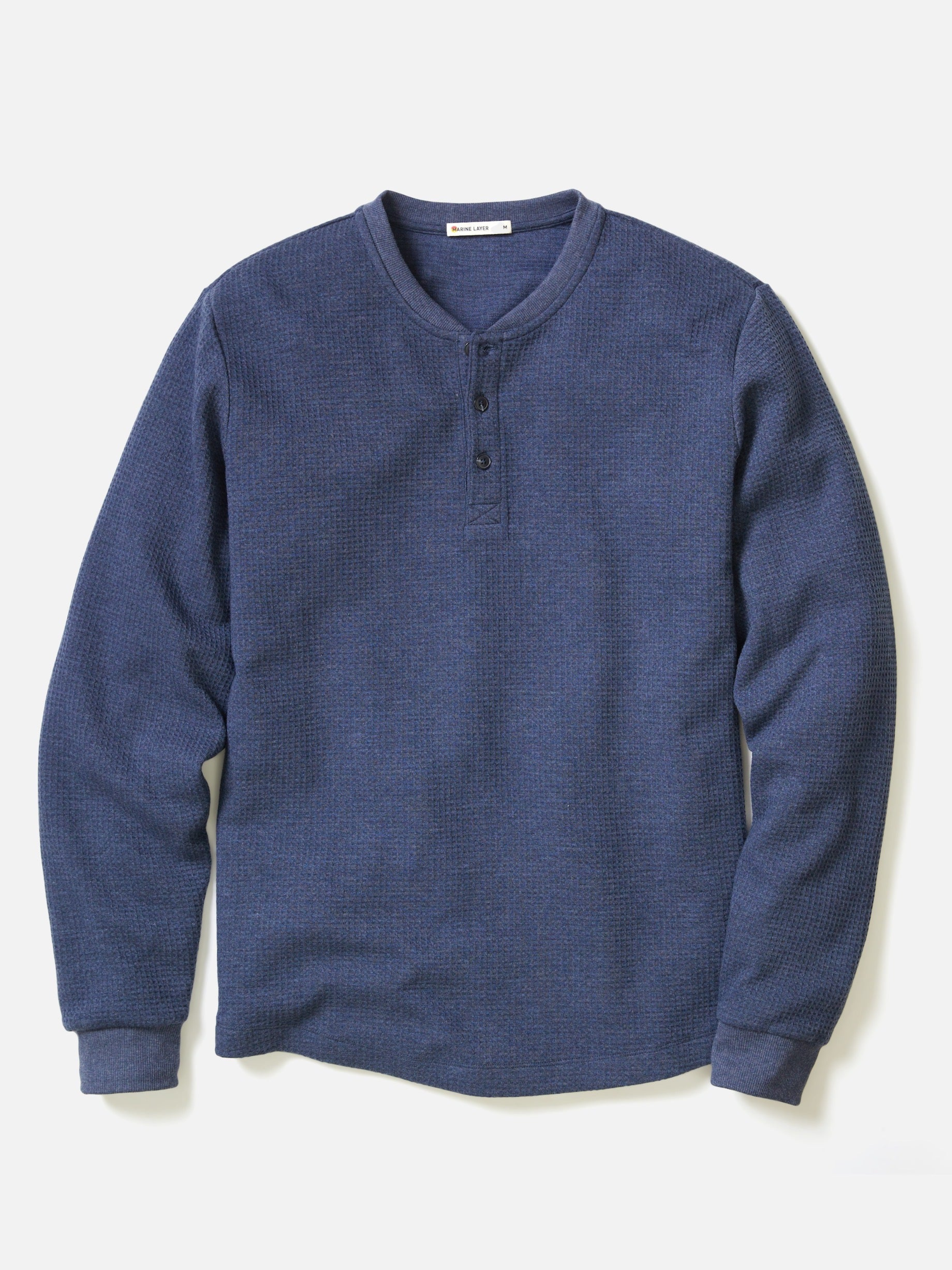 Marine Layer Waffle Knit Henley LS Long Sleeve Shirt Top Blue Men’s Fall Winter Tops for Men Athens GA Georgia Kempt Menswear Store Near Me