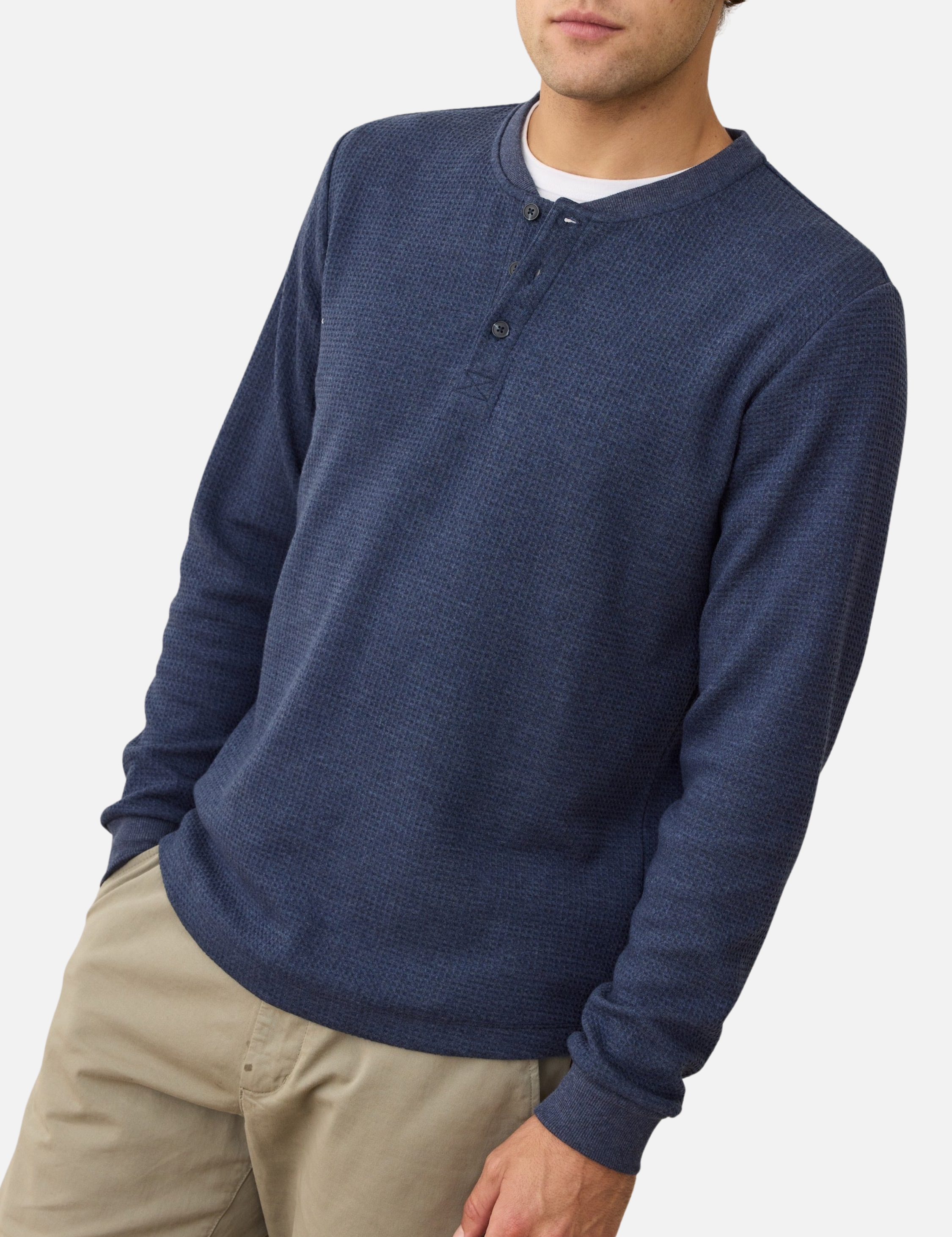 Marine Layer Waffle Knit Henley LS Long Sleeve Shirt Top Blue Men’s Fall Winter Tops for Men Athens GA Georgia Kempt Menswear Store Near Me