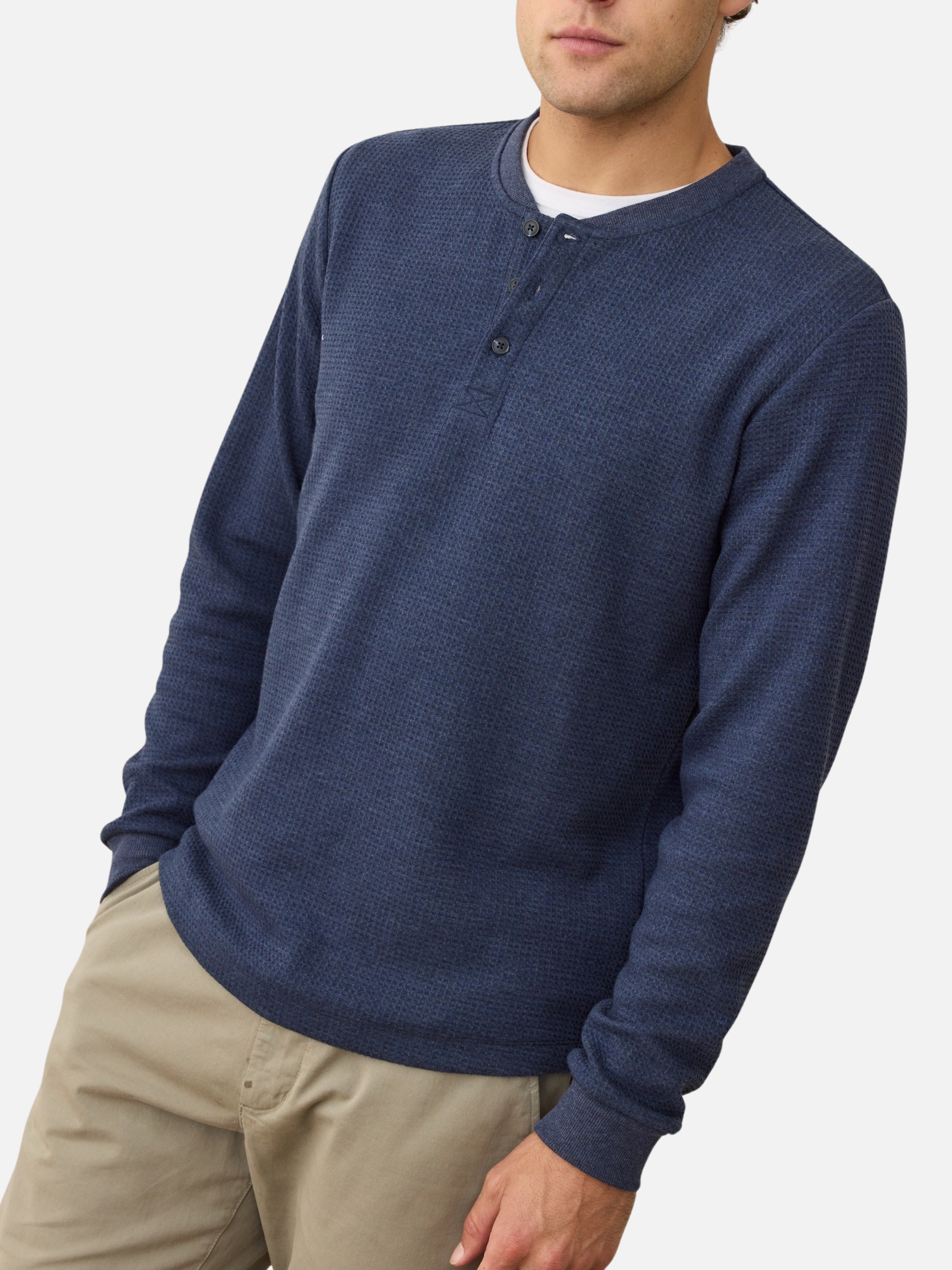 Marine Layer Waffle Knit Henley LS Long Sleeve Shirt Top Blue Men’s Fall Winter Tops for Men Athens GA Georgia Kempt Menswear Store Near Me