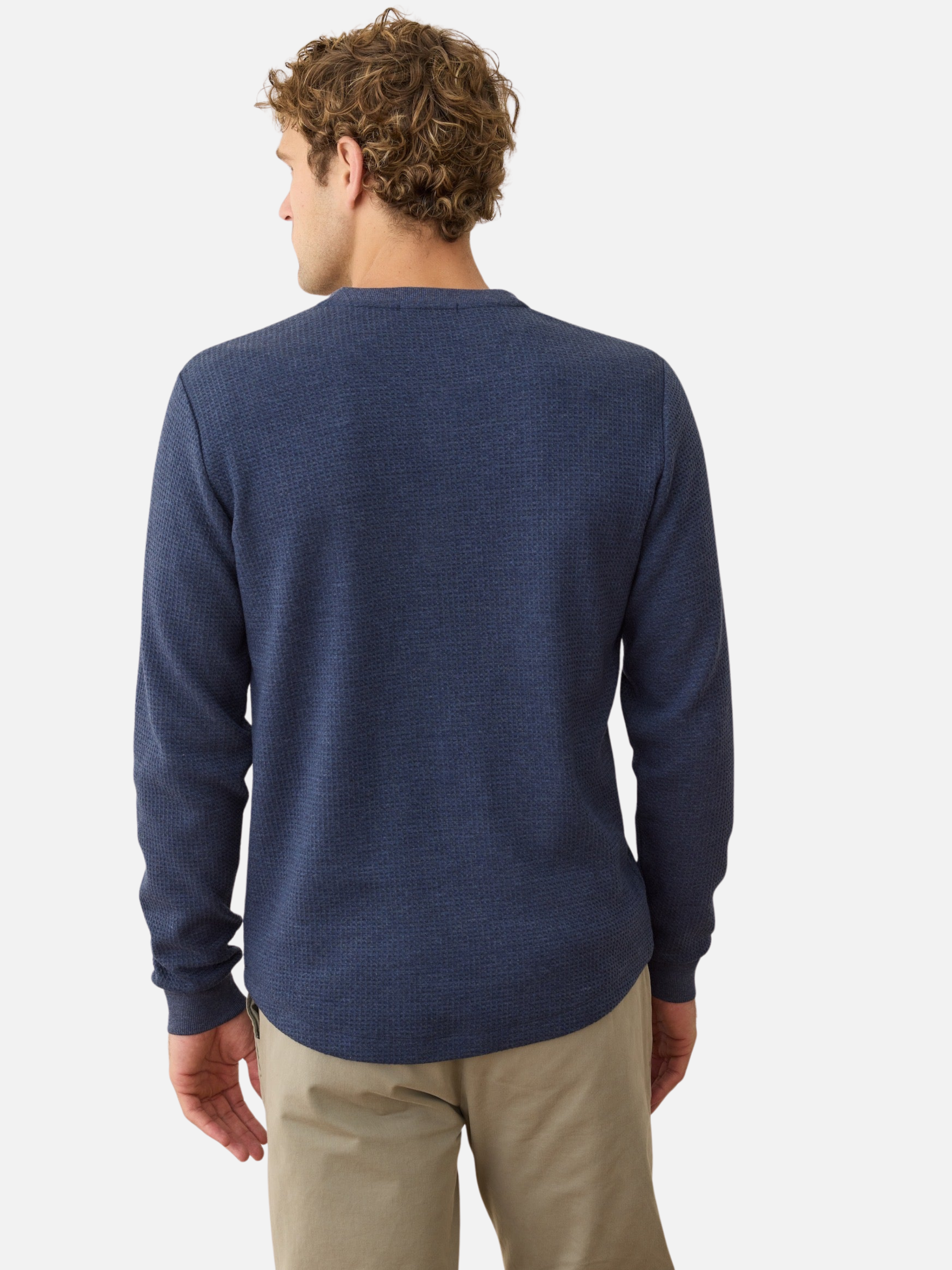 Marine Layer Waffle Knit Henley LS Long Sleeve Shirt Top Blue Men’s Fall Winter Tops for Men Athens GA Georgia Kempt Menswear Store Near Me