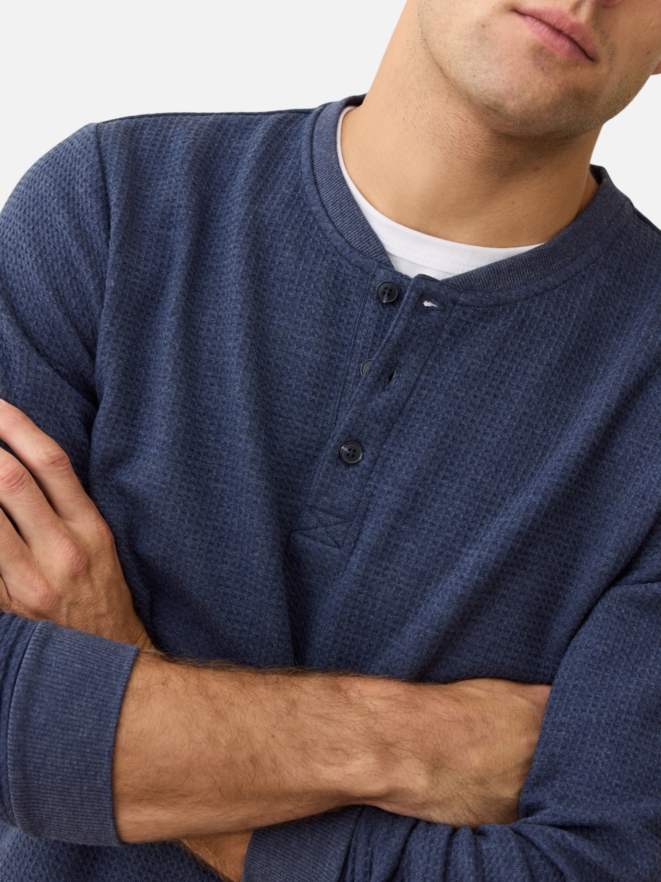 Marine Layer Waffle Knit Henley LS Long Sleeve Shirt Top Blue Men’s Fall Winter Tops for Men Athens GA Georgia Kempt Menswear Store Near Me