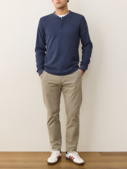 Marine Layer Waffle Knit Henley LS Long Sleeve Shirt Top Blue Men’s Fall Winter Tops for Men Athens GA Georgia Kempt Menswear Store Near Me