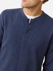 Marine Layer Waffle Knit Henley LS Long Sleeve Shirt Top Blue Men’s Fall Winter Tops for Men Athens GA Georgia Kempt Menswear Store Near Me