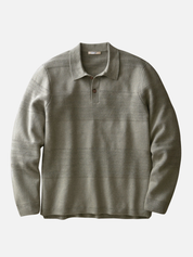 Marine Layer Rugby Sweater Polo Vetiver Green Knitted Long Sleeve Shirt with Collar - Front Flat