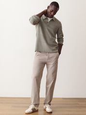 Marine Layer Rugby Sweater Polo Vetiver Green Knitted Long Sleeve Shirt with Collar - Front Model Full