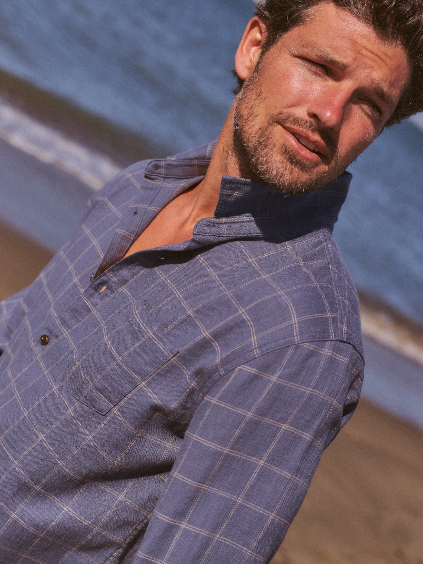 Marine Layer Class Stretch Selvage Shirt - Navy Windowpane