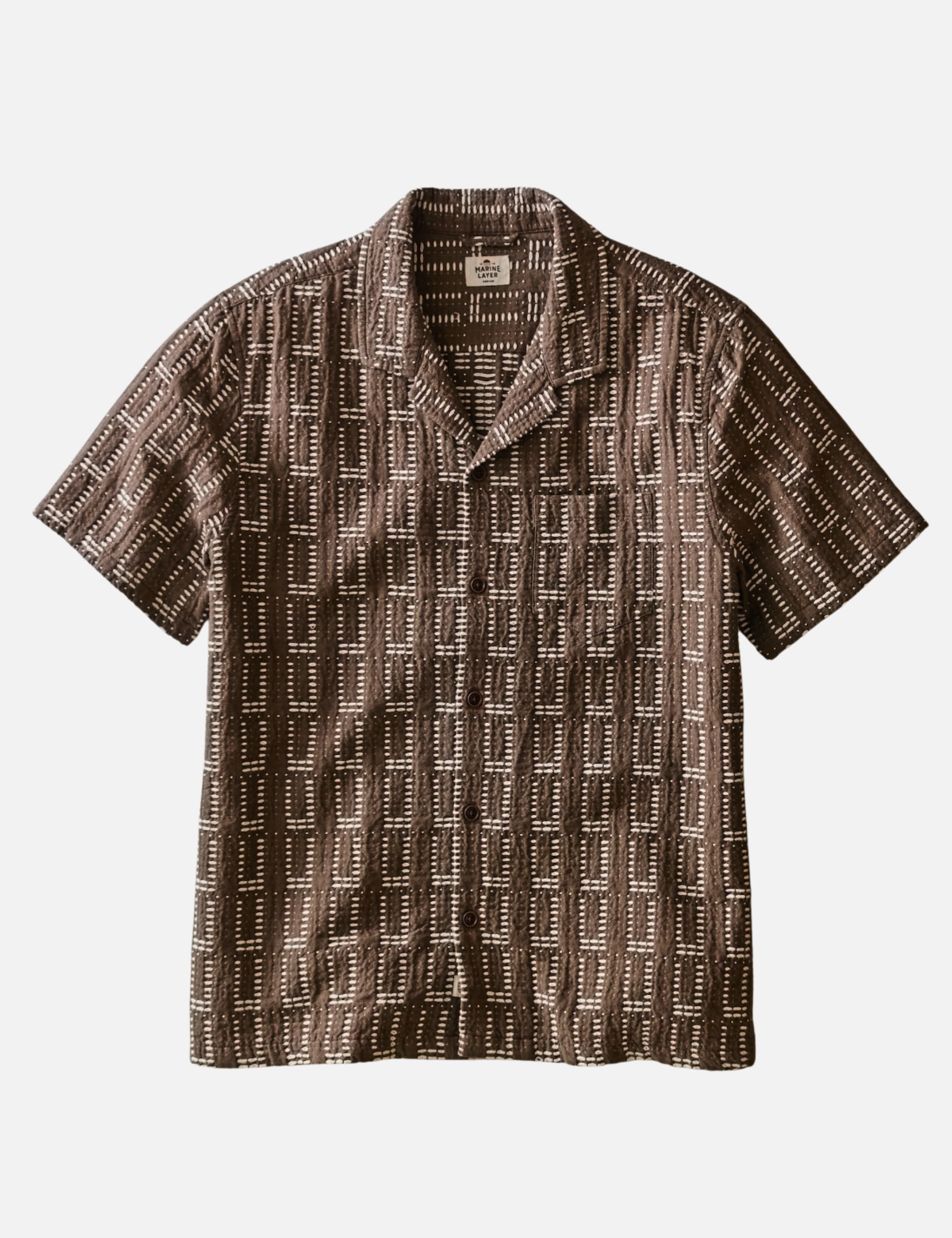 Marine Layer Dobby Resort Shirt Brown Collared Button Up Men’s Top Spring Summer Shirt for Men Athens GA Georgia Kempt Menswear Store near Me