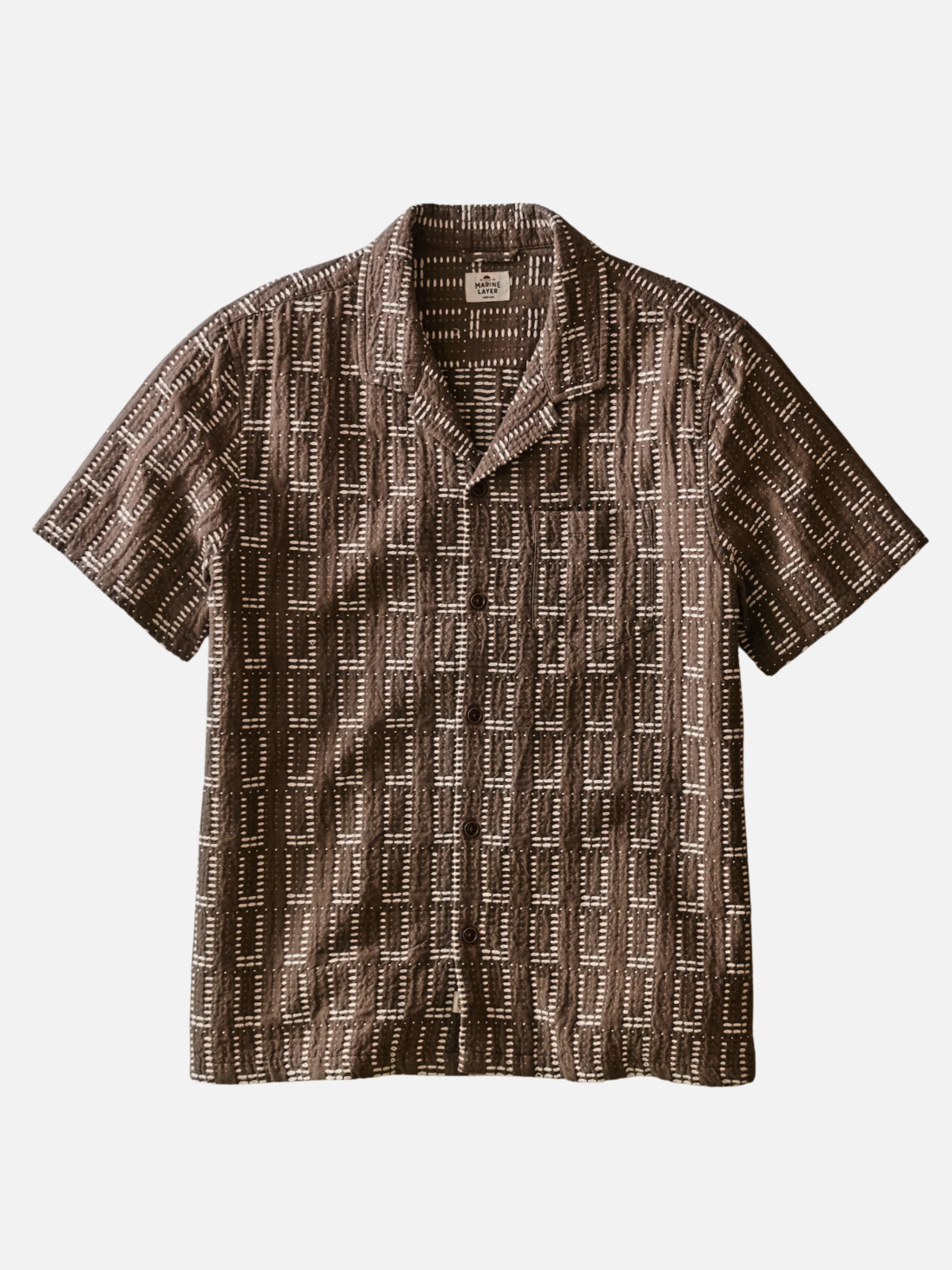 Marine Layer Dobby Resort Shirt Brown Collared Button Up Men’s Top Spring Summer Shirt for Men Athens GA Georgia Kempt Menswear Store near Me