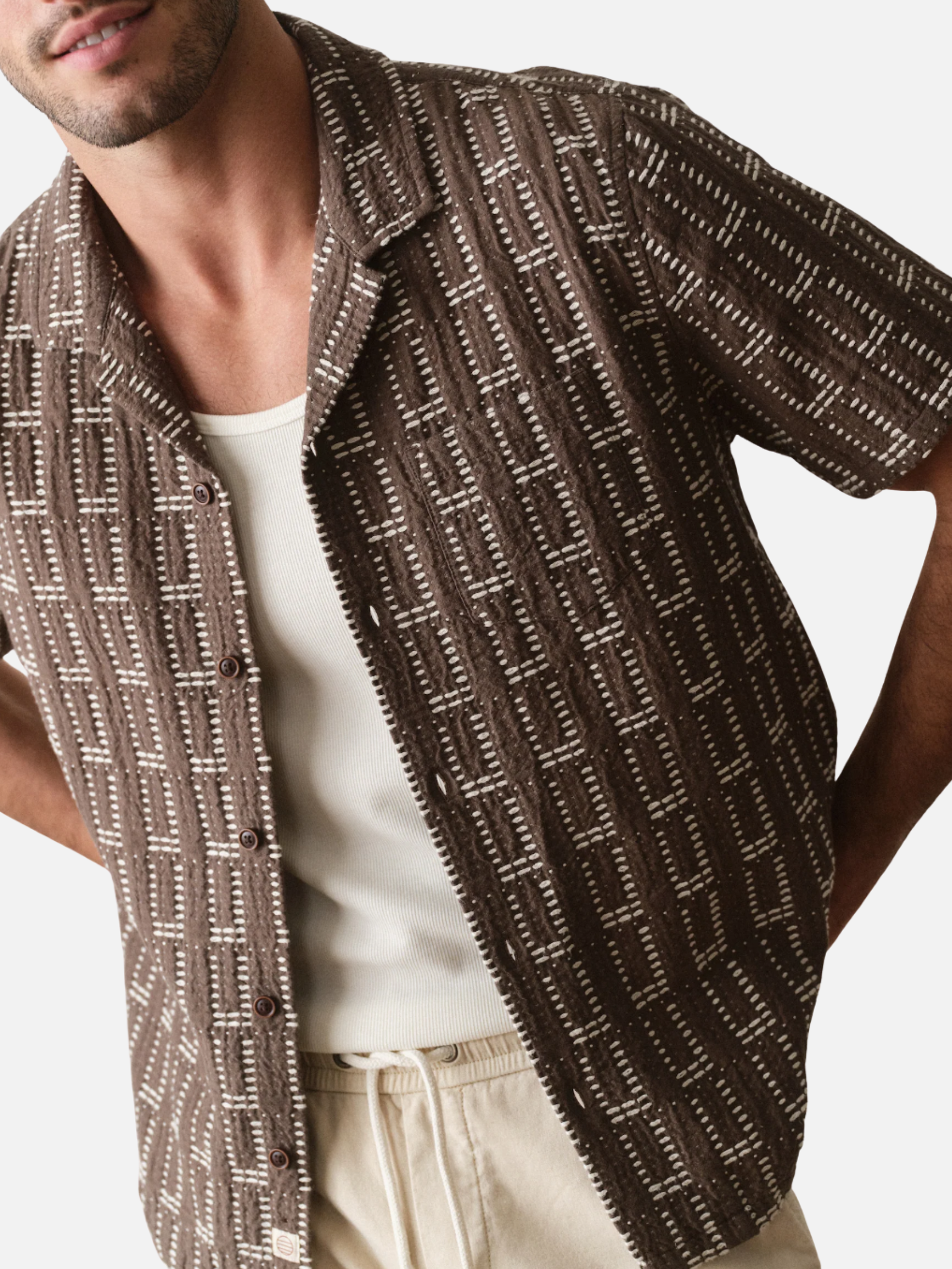 Marine Layer Dobby Resort Shirt Brown Collared Button Up Men’s Top Spring Summer Shirt for Men Athens GA Georgia Kempt Menswear Store near Me