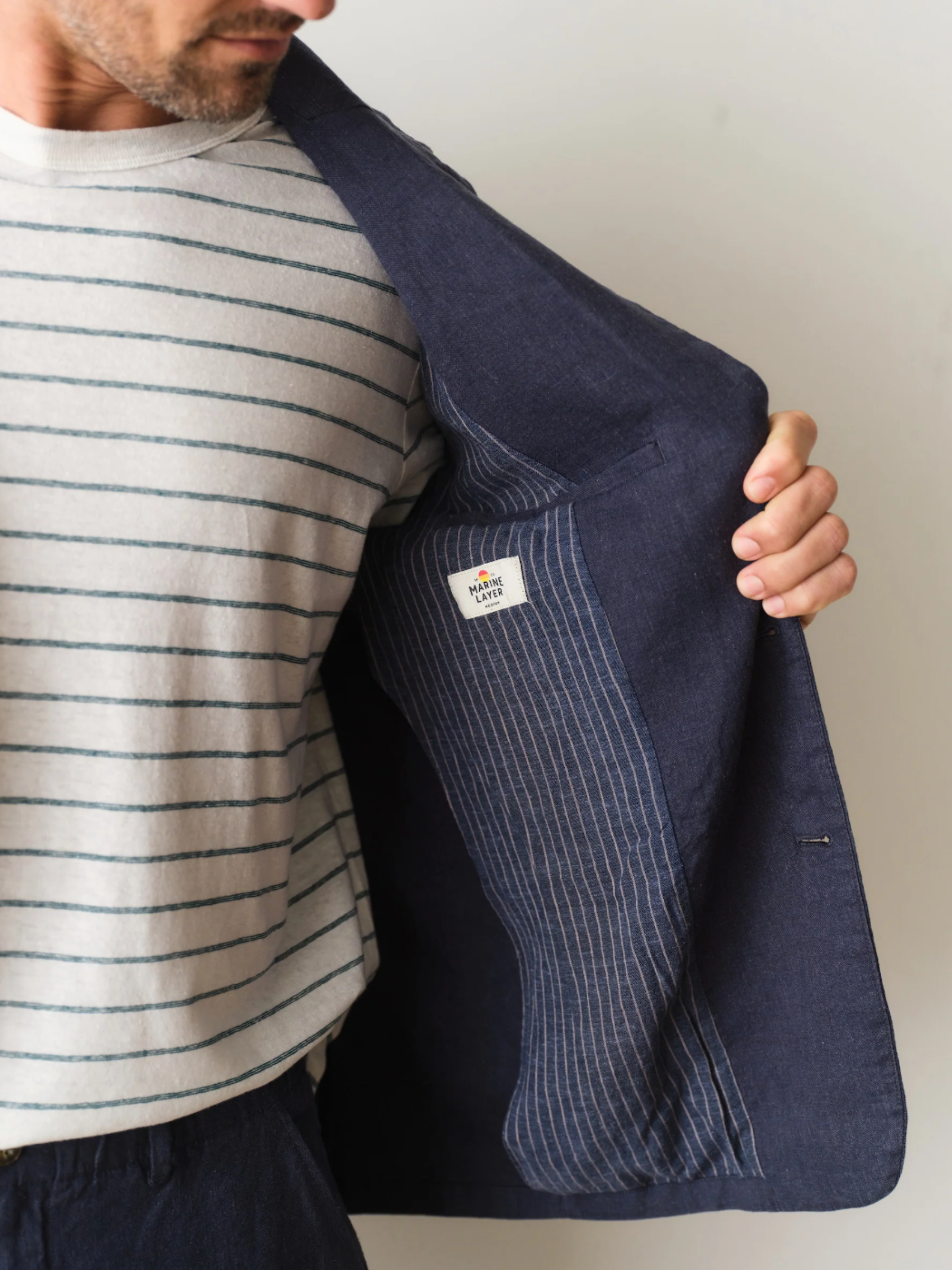 Marine Layer Hemp Blazer Navy Blue Summer Suit Lightweight Wedding Outfit for Men Blazers Men’s Tops Cotton Linen Athens GA Georgia Kempt Menswear Store Near Me