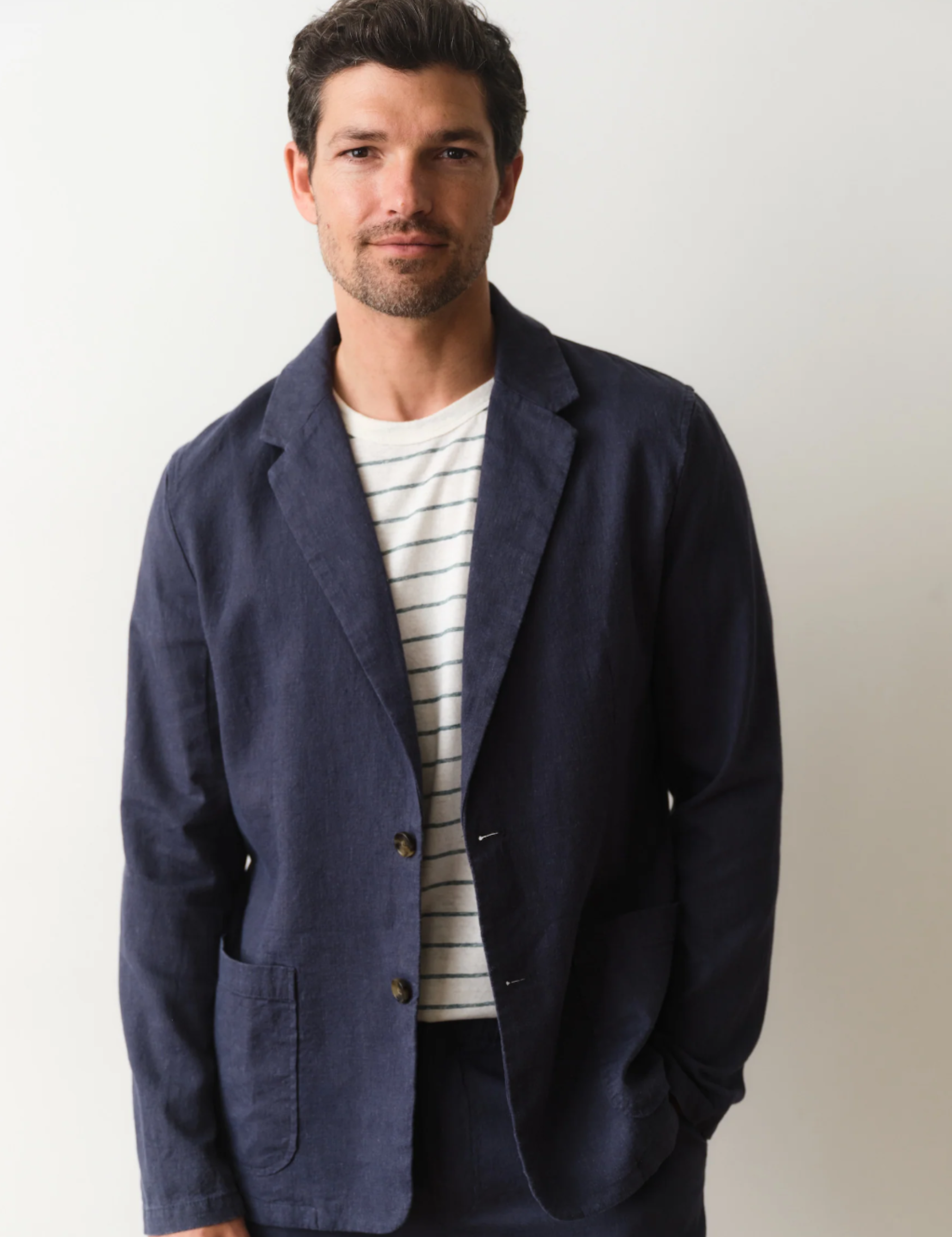 Marine Layer Hemp Blazer Navy Blue Summer Suit Lightweight Wedding Outfit for Men Blazers Men’s Tops Cotton Linen Athens GA Georgia Kempt Menswear Store Near Me
