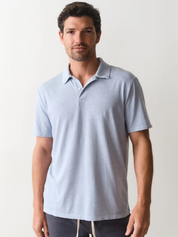 Marine Layer Hemp Resort Polo Soft Chambray Blue Men’s Summer Polos Tops for Men Vacation Outfits for Guys Lightweight Breathable Comfortable Shirts for Husband Athens GA Georgia Kempt Menswear Store Near Me