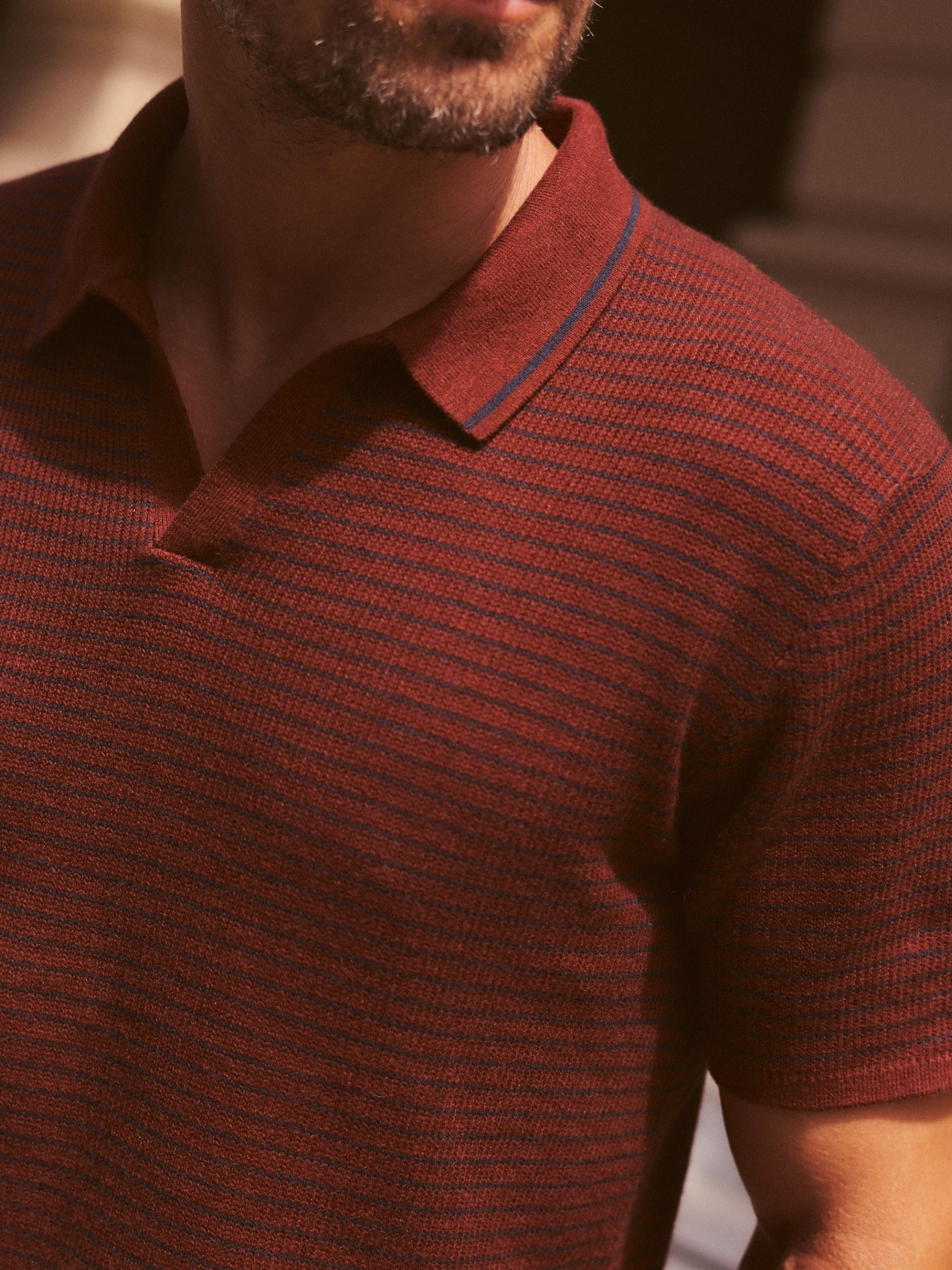 Marine Layer Liam Sweater Polo - Red/Navy Stripe