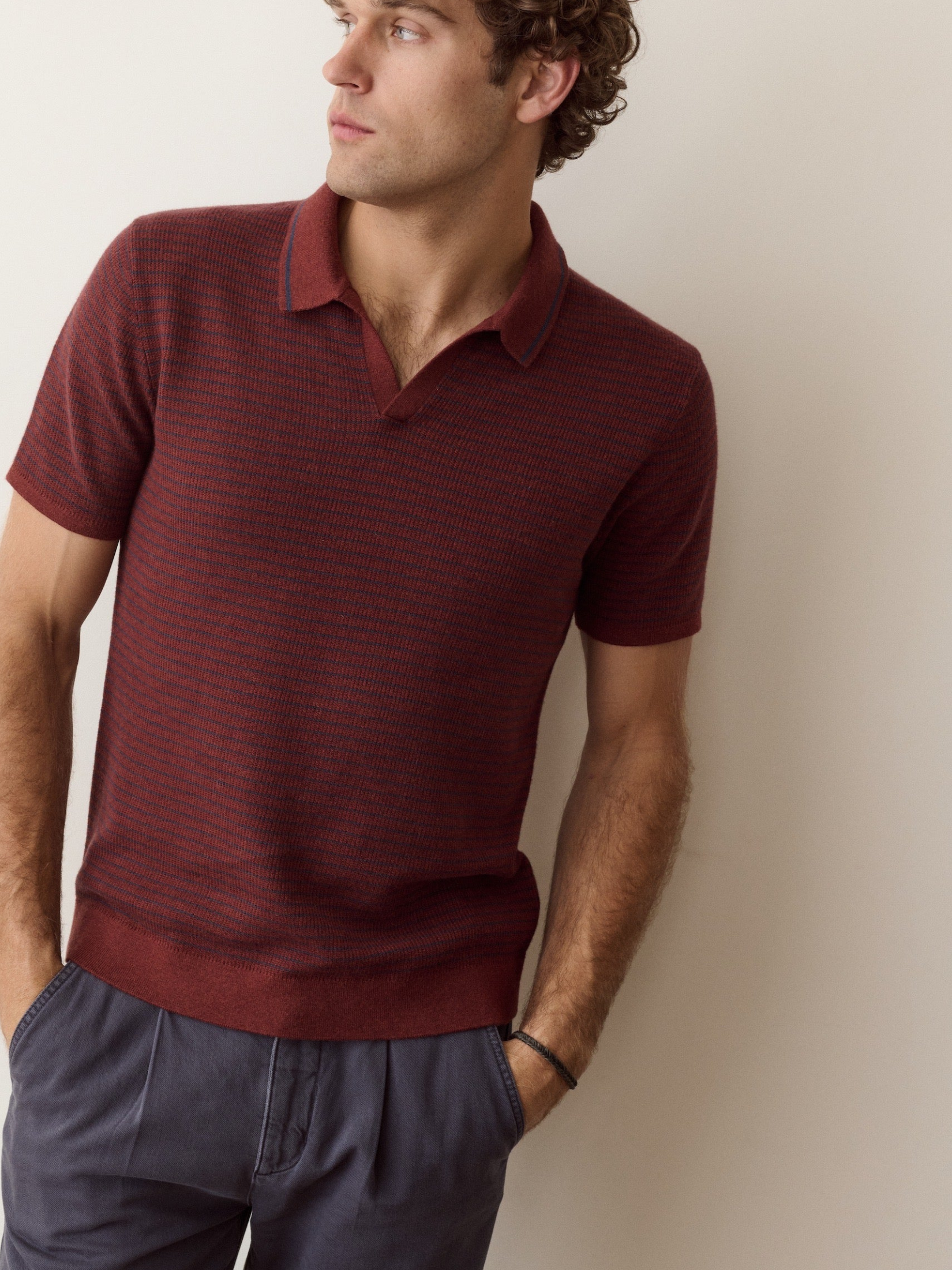 Marine Layer Liam Sweater Polo - Red/Navy Stripe