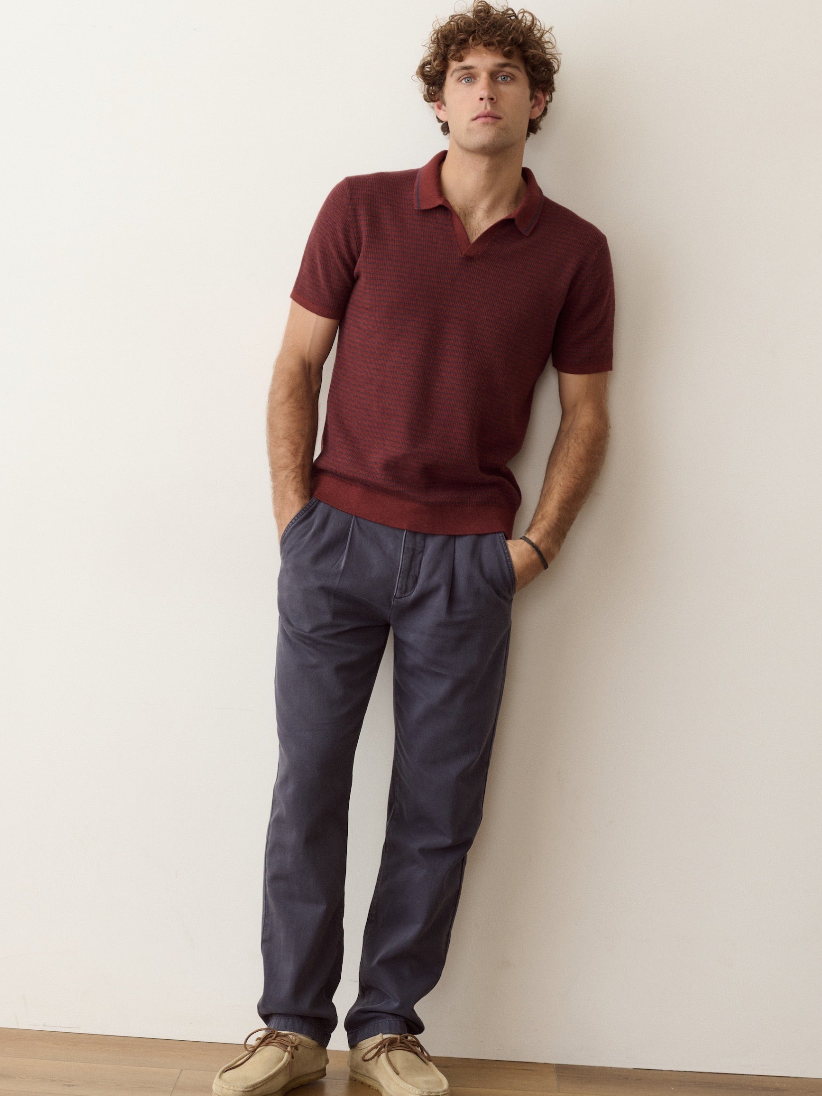Marine Layer Liam Sweater Polo - Red/Navy Stripe