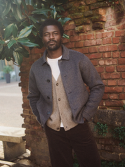 Marine Layer Luca Wool Jacket Navy Taupe Houndstooth Pattern Double Wool Buttons Front Pockets Outerwear for Men Athens GA Georgia Kempt Menswear Store Near Me