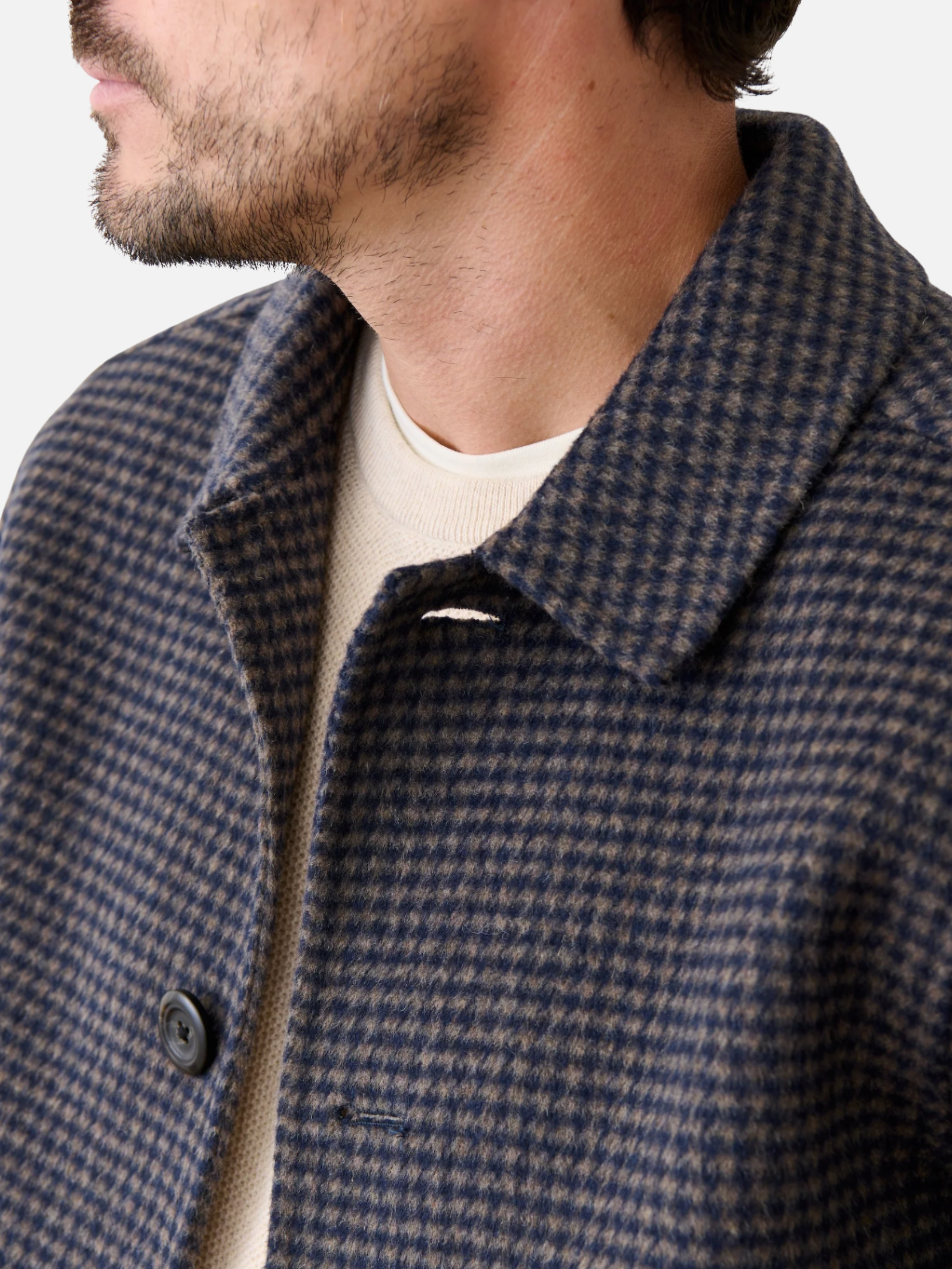 Marine Layer Luca Wool Jacket Navy Taupe Houndstooth Pattern Double Wool Buttons Front Pockets Outerwear for Men Athens GA Georgia Kempt Menswear Store Near Me