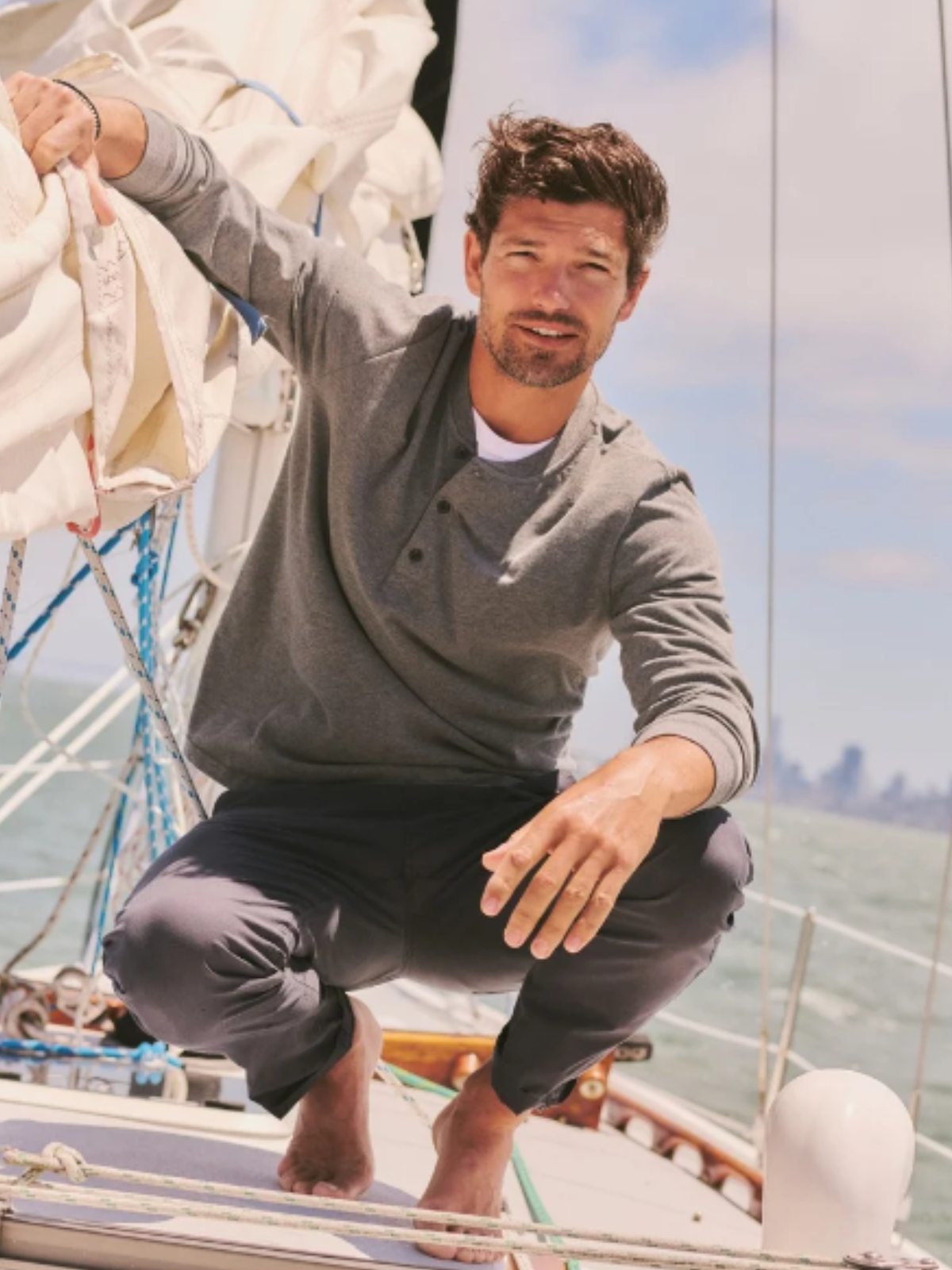 Marine Layer Luxe Jersey Henley - Heather Grey