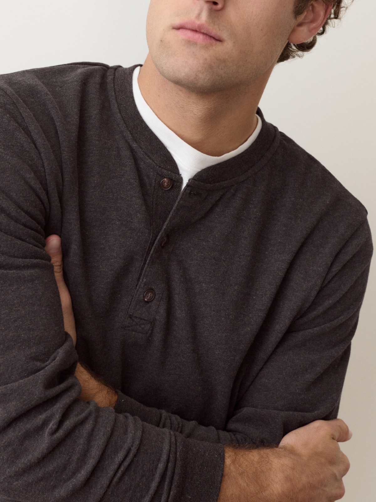 Marine Layer Luxe Jersey Henley - Java Heather