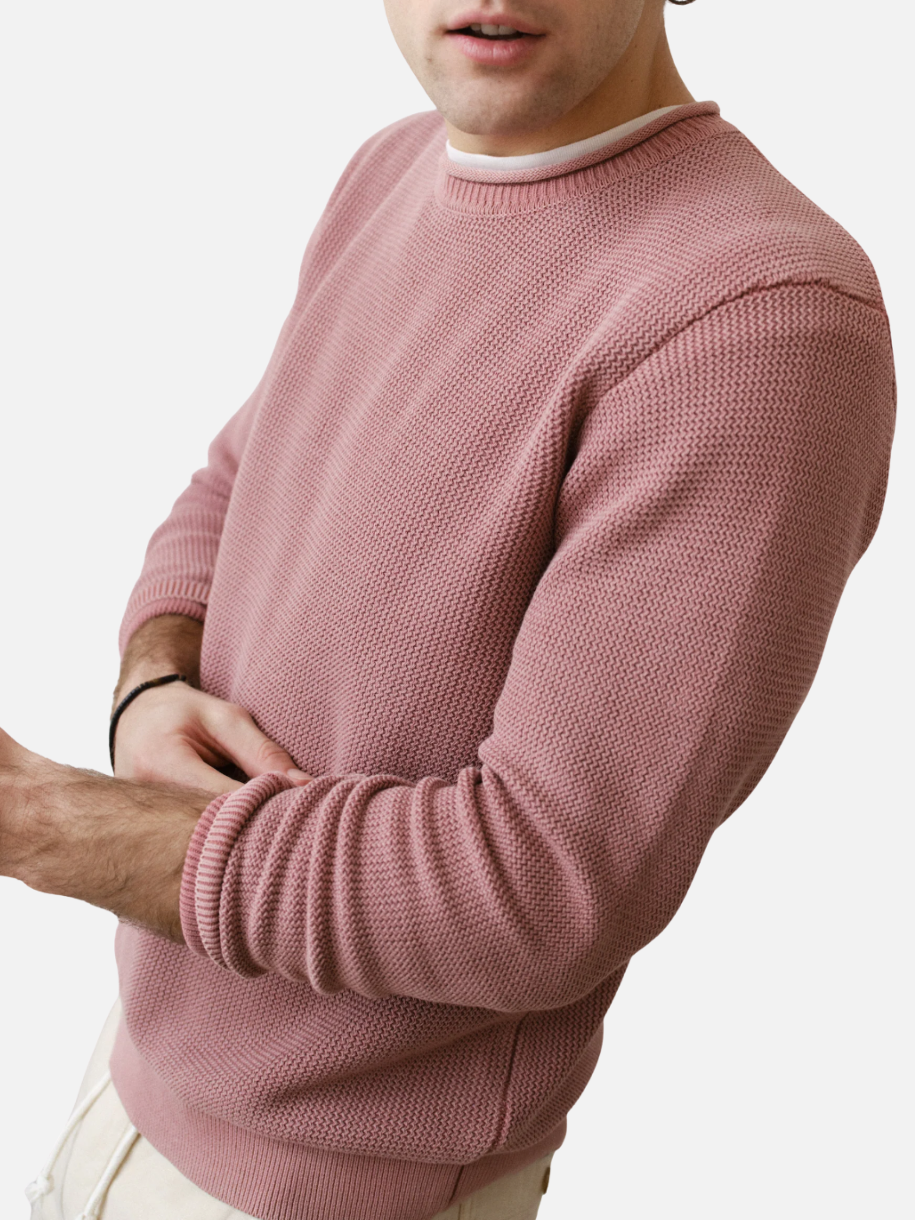 Marine Layer Noah Roll Neck Sweater Withered Rose Pink Salmon Long Sleeve Knit Athens GA Georgia Kempt Menswear Store Near Me