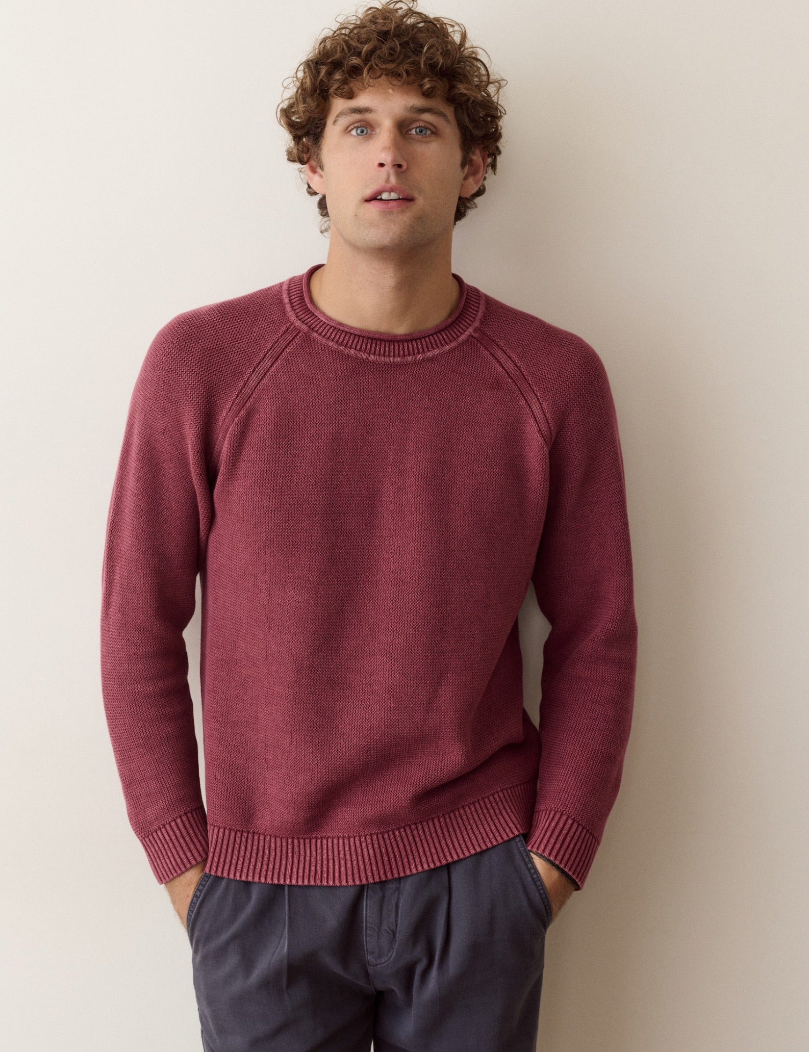 Marine Layer Noah Rollneck Sweater Cabernet Red Long Sleeve Knitted Sweaters - Front Model Zoom