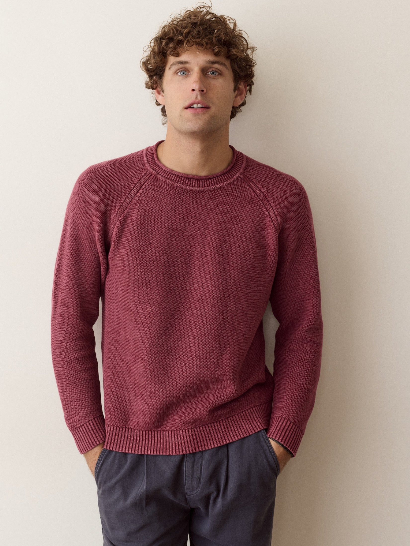 Marine Layer Noah Rollneck Sweater Cabernet Red Long Sleeve Knitted Sweaters - Front Model Zoom