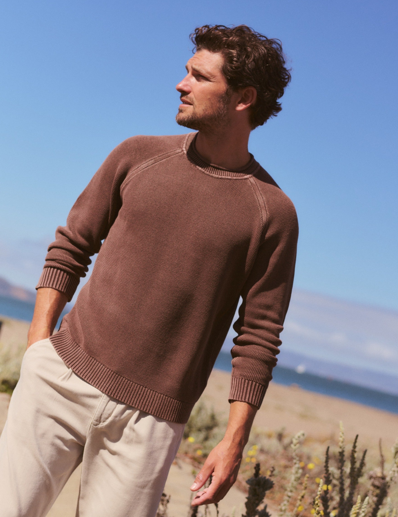 Marine Layer Noah Rollneck Sweater Java Brown Long Sleeve Knitted Sweaters - Lifestyle Model Front
