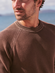 Marine Layer Noah Rollneck Sweater Java Brown Long Sleeve Knitted Sweaters -Lifestyle Model Detail Zoom