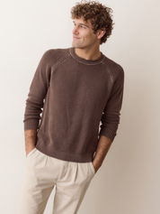 Marine Layer Noah Rollneck Sweater Java Brown Long Sleeve Knitted Sweaters -Model Front 