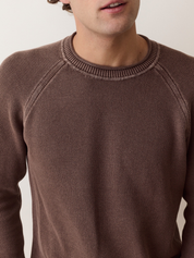 Marine Layer Noah Rollneck Sweater Java Brown Long Sleeve Knitted Sweaters -Model Front Detail Zoom
