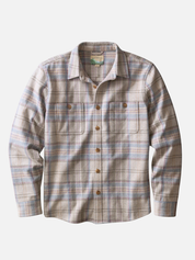 Marine Layer Pacifica Stretch Twill Overshirt Grey Plaid Long Sleeve Collared Button Down - Flat Front