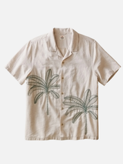 Marine Layer Palm Embroidered Resort Shirt Cream Green Embroidery Design Collared Button Up Men’s Top Spring Summer Shirt for Men Athens GA Georgia Kempt Menswear Store near Me