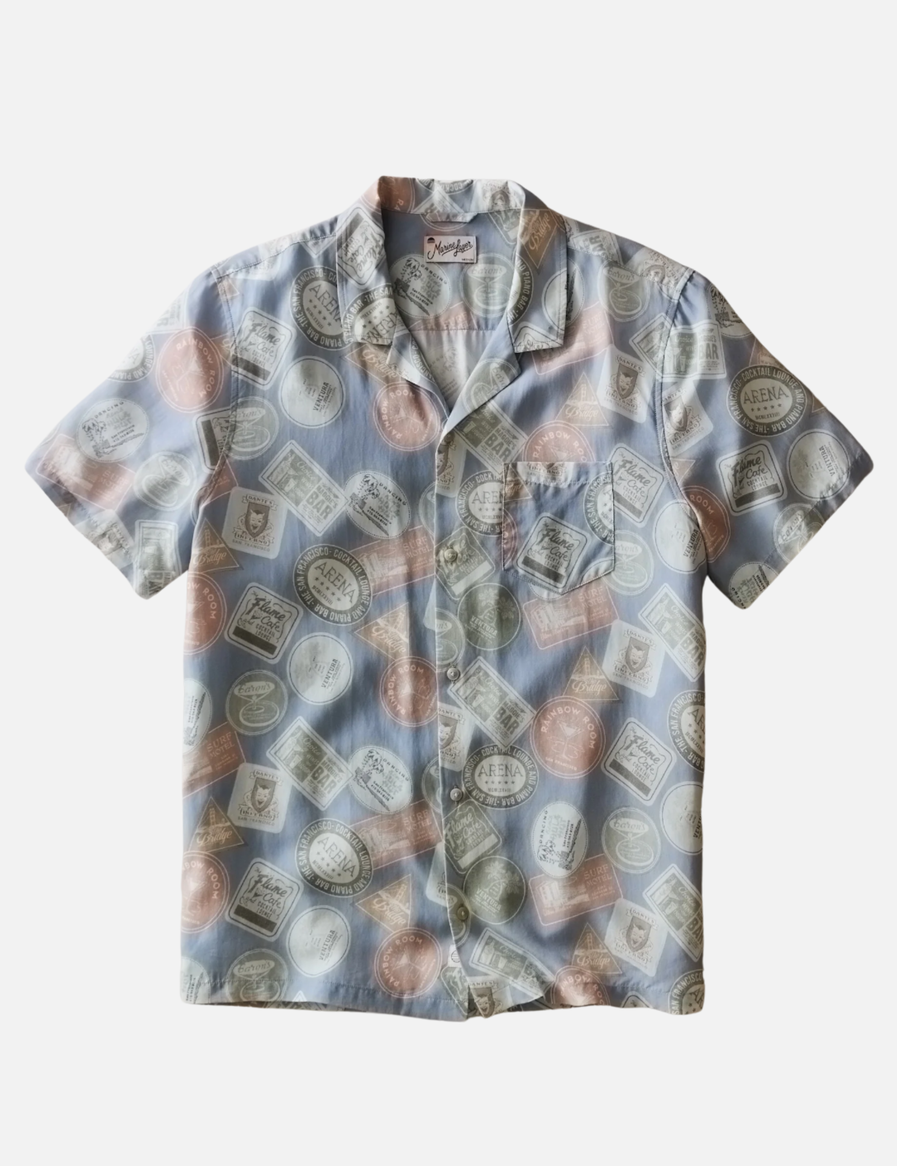 Marine Layer Sam Resort Shirt Short Sleeve Blue Coaster Print Button Up Collared Men’s Top for Men Spring Summer Outfits Athens GA Georgia Kempt Menswear Store Near Me